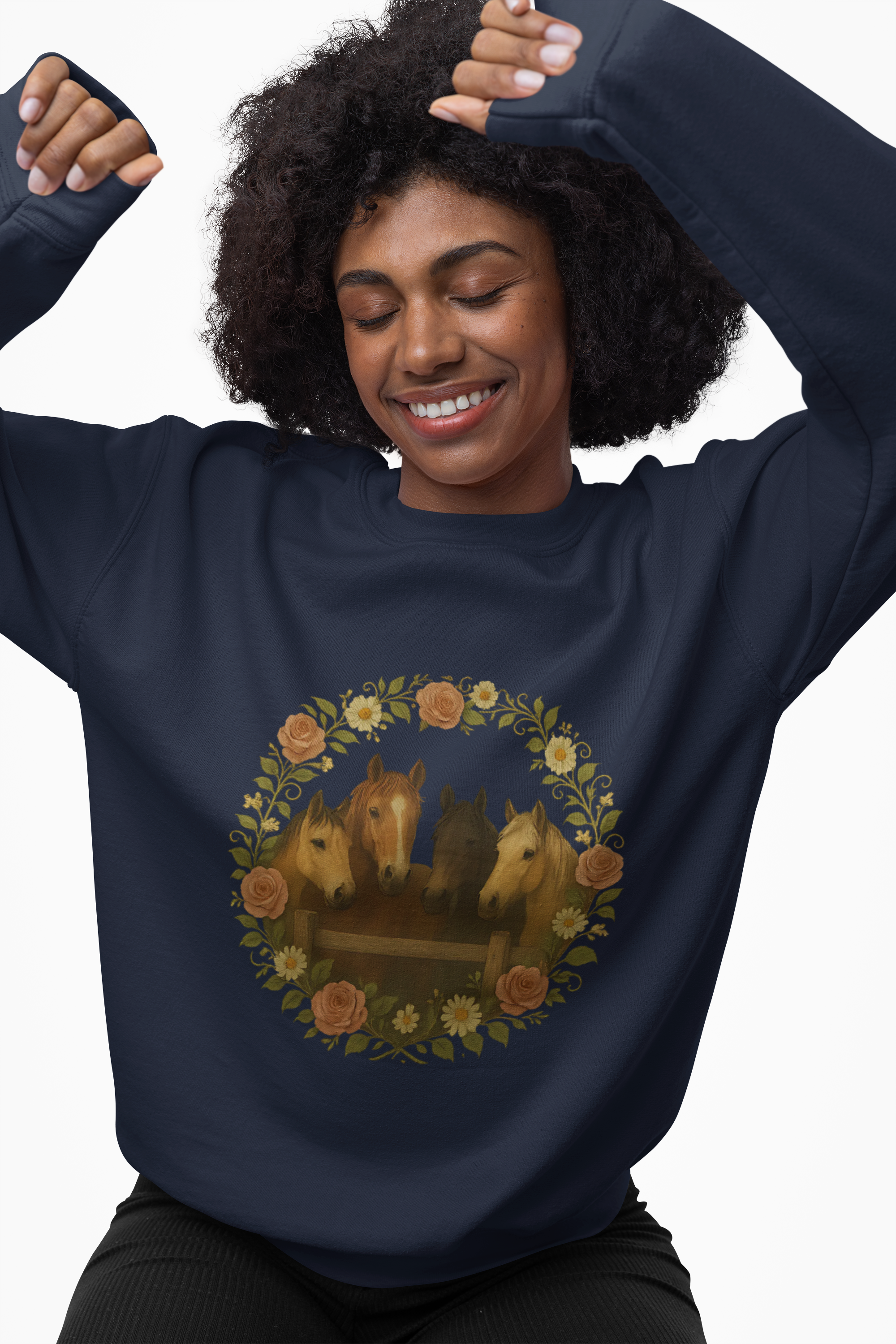 Autumn Horses Crewneck Sweatshirt | Horse Portrait Wreath, Fall Floral product thumbnail image Autumn Horses Crewneck Sweatshirt | Horse Portrait Wreath, Fall Floral product thumbnail image