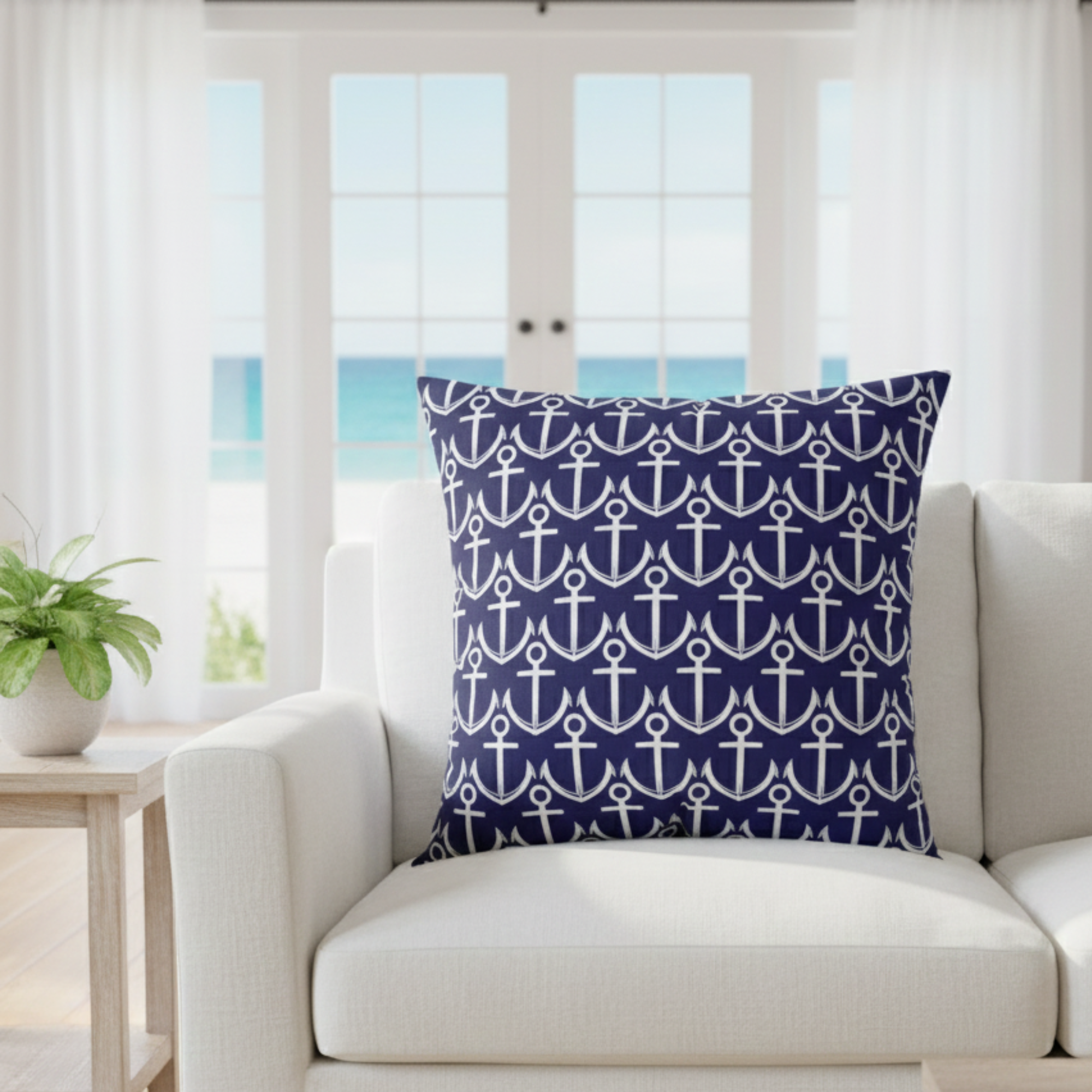 Nautical Anchor Throw Pillow | Coastal Navy Beach Decor Cushion | Ocean Cottage Sofa Pillow | Seaside Lake House Accent Nautical Anchor Throw Pillow | Coastal Navy Beach Decor Cushion | Ocean Cottage Sofa Pillow | Seaside Lake House Accent