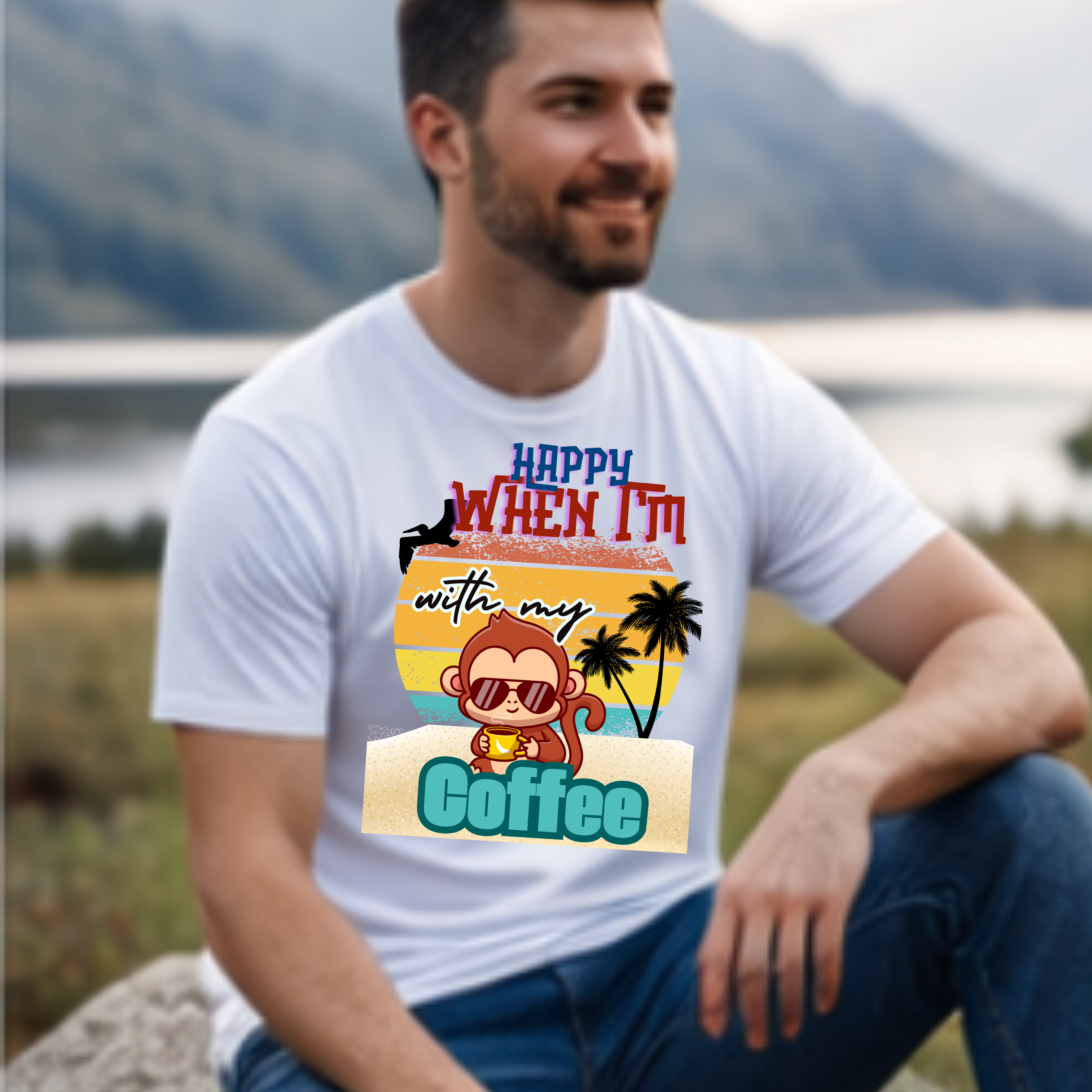 Funny Monkey Coffee T-Shirt — Cute Coffee Lover Tee product thumbnail image