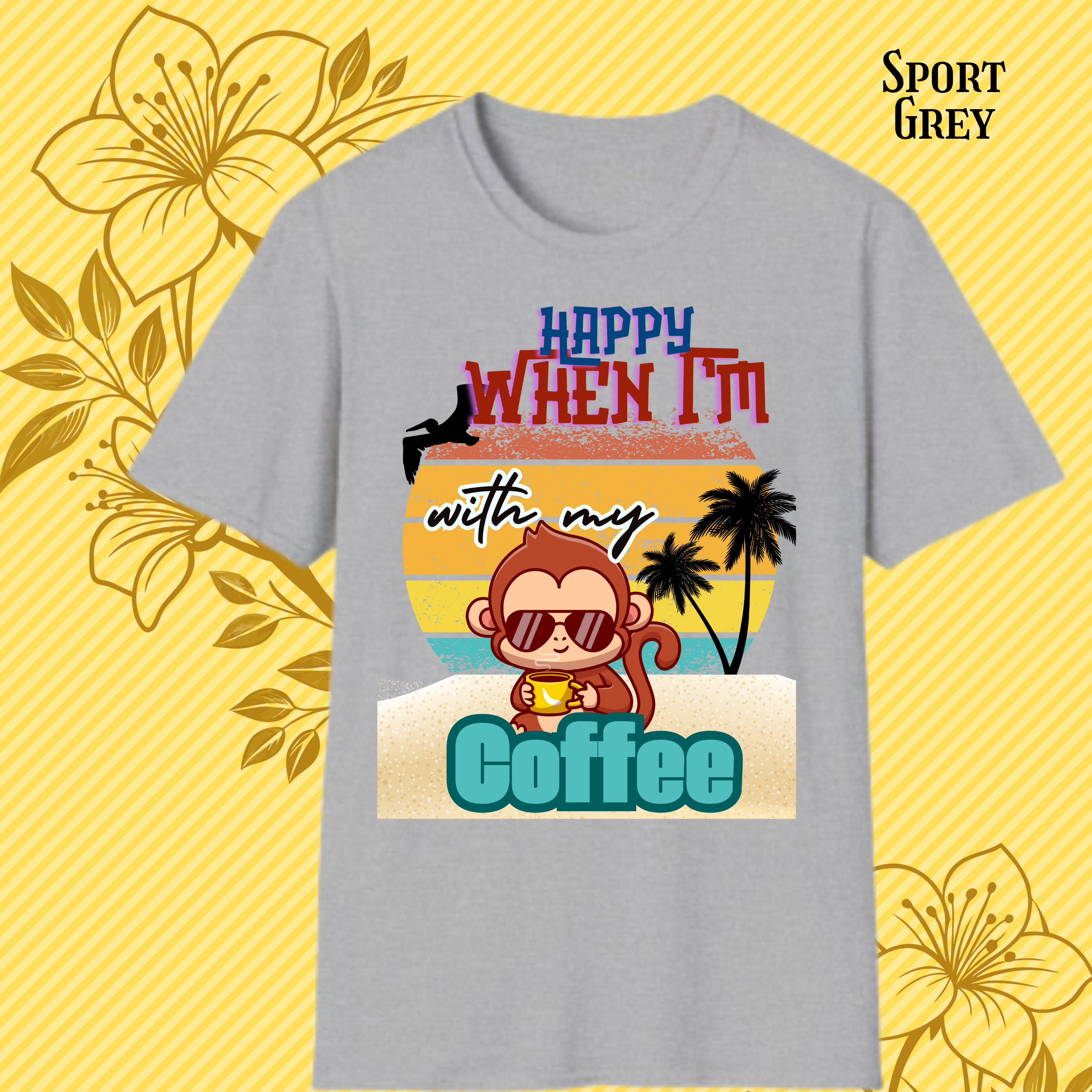 Funny Monkey Coffee T-Shirt — Cute Coffee Lover Tee product thumbnail image