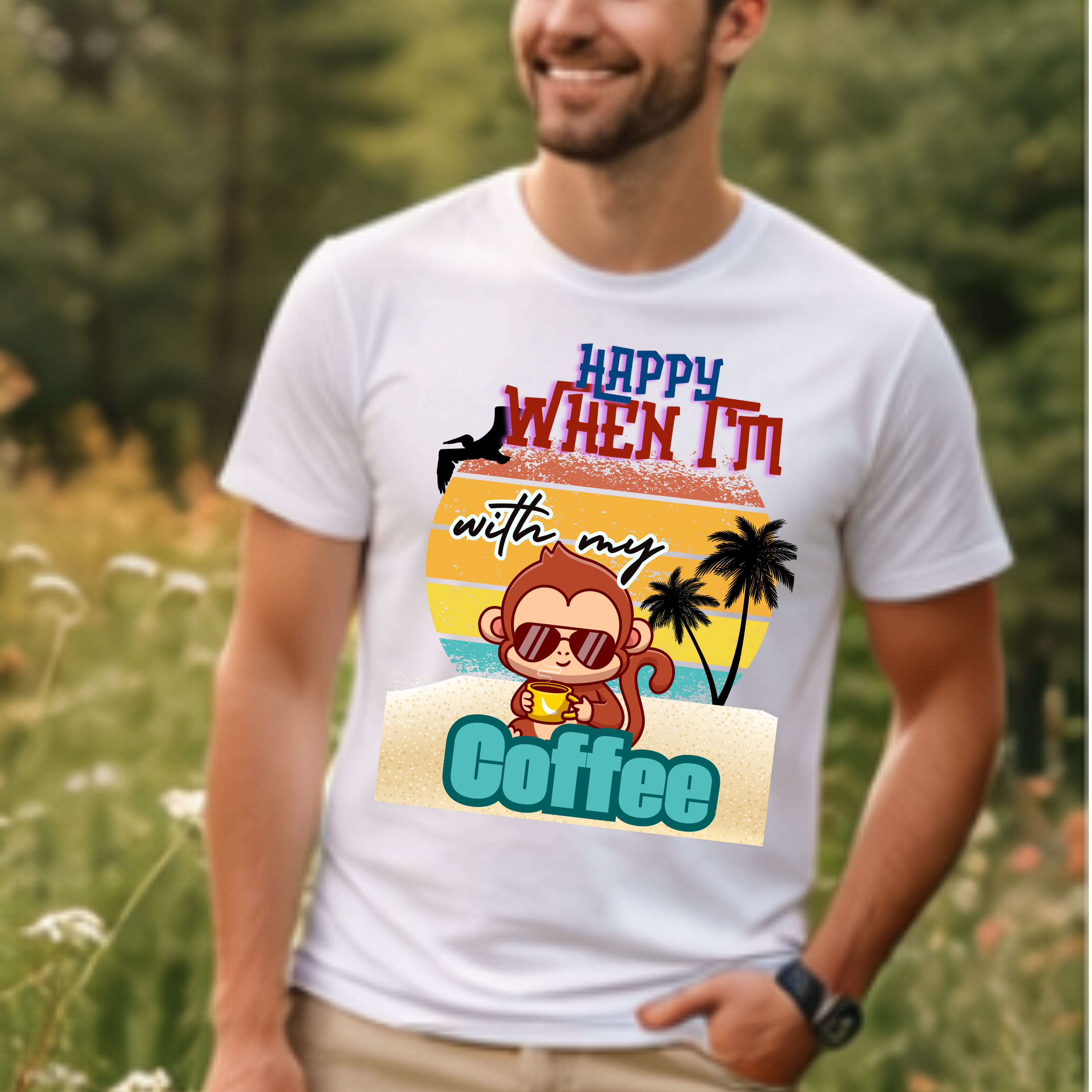 Funny Monkey Coffee T-Shirt — Cute Coffee Lover Tee product thumbnail image Funny Monkey Coffee T-Shirt — Cute Coffee Lover Tee product thumbnail image