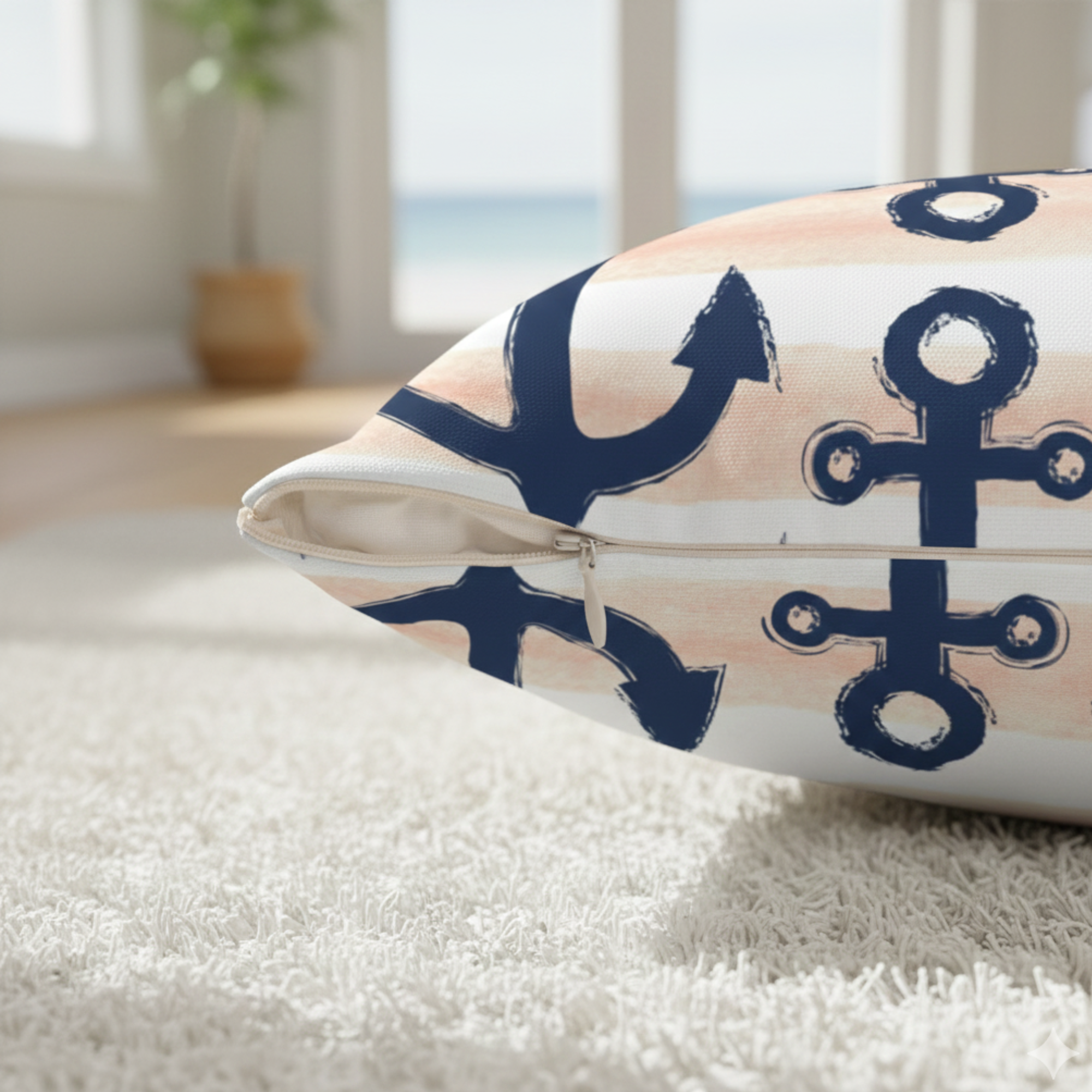 Nautical Anchor Throw Pillow | Coastal Coral & Navy Decor Pillow | Beach House Pillow | Nautical Nursery Accent | Ocean Themed Home Decor product thumbnail image Nautical Anchor Throw Pillow | Coastal Coral & Navy Decor Pillow | Beach House Pillow | Nautical Nursery Accent | Ocean Themed Home Decor product thumbnail image