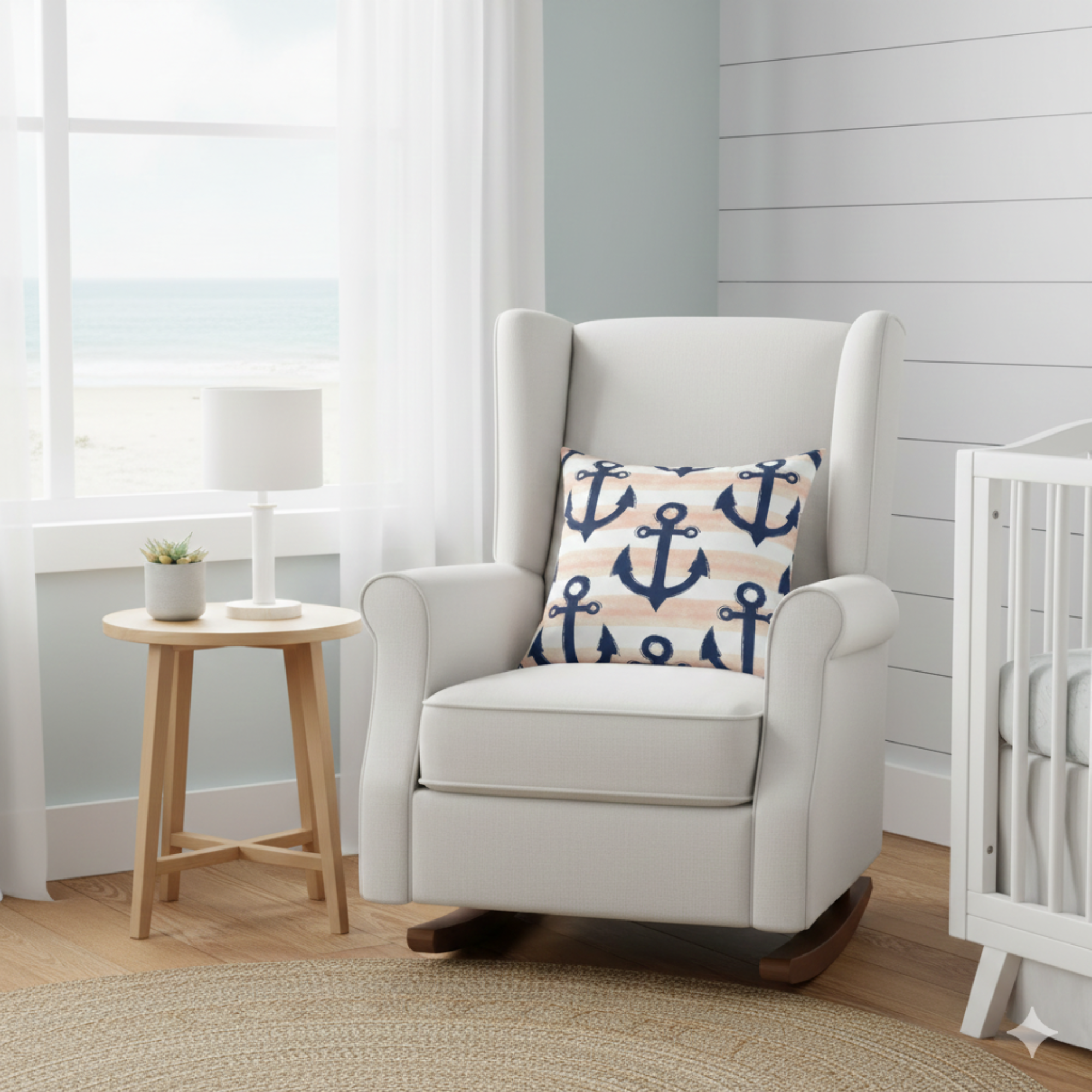 Nautical Anchor Throw Pillow | Coastal Coral &amp; Navy Decor Pillow | Beach House Pillow | Nautical Nursery Accent | Ocean Themed Home Decor product thumbnail image