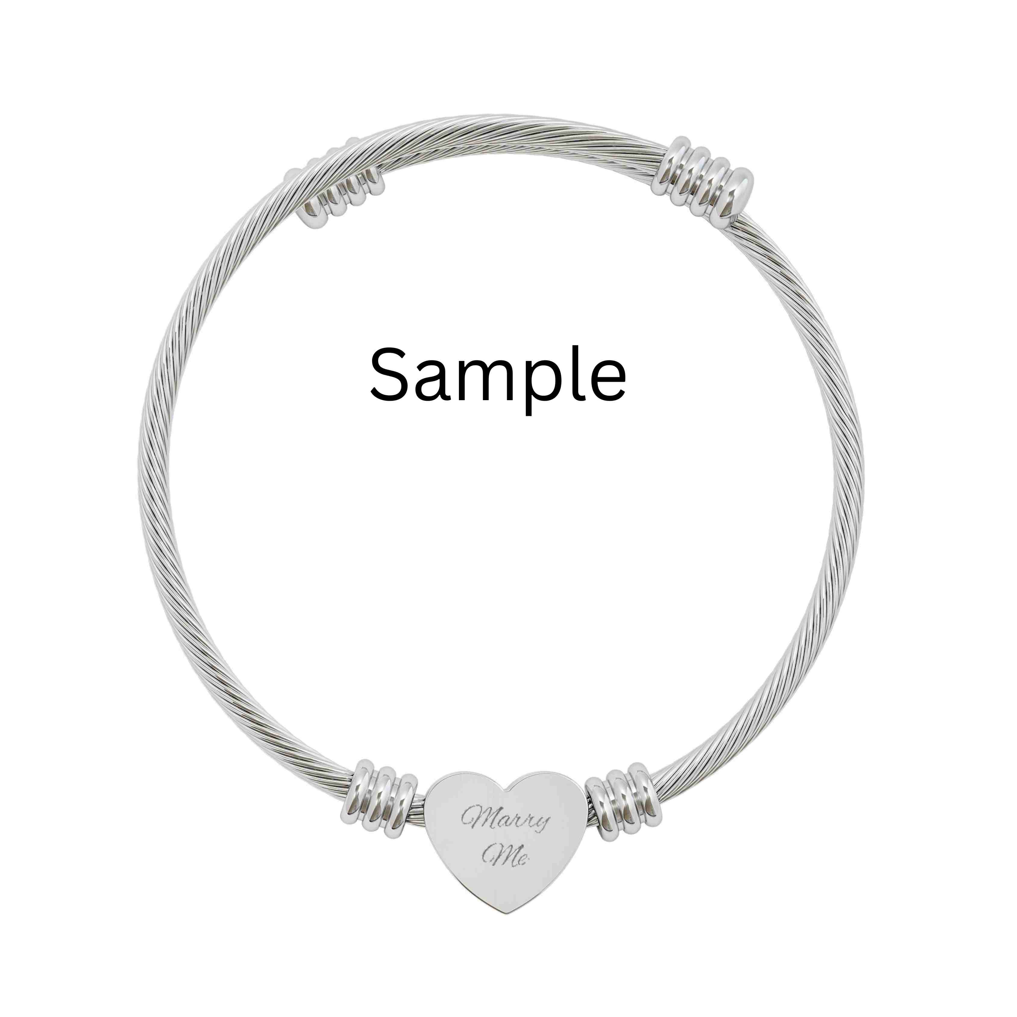 Engravable Heart Cuff Bracelet — Personalized Silver Wire Bangle for Women product thumbnail image
