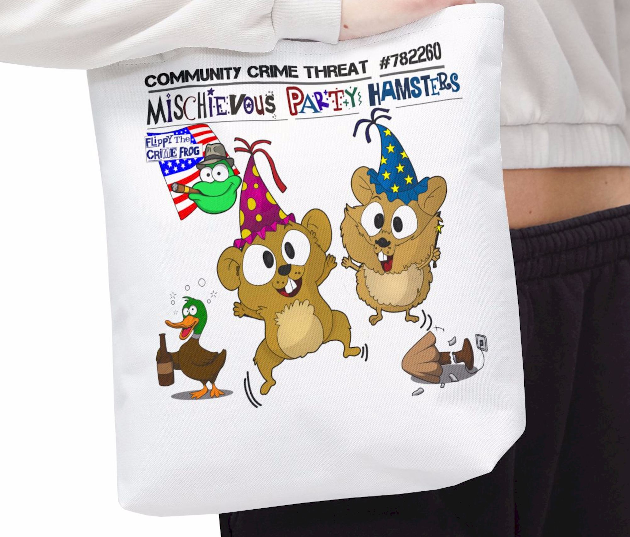 Mischievous Party Hamsters - Tote Bag (3 Sizes - 5 handle colors), Sports Tote, Gym Bag, Hamsters, Funny Tote Bag, Silly Tote Bag product thumbnail image Mischievous Party Hamsters - Tote Bag (3 Sizes - 5 handle colors), Sports Tote, Gym Bag, Hamsters, Funny Tote Bag, Silly Tote Bag product thumbnail image
