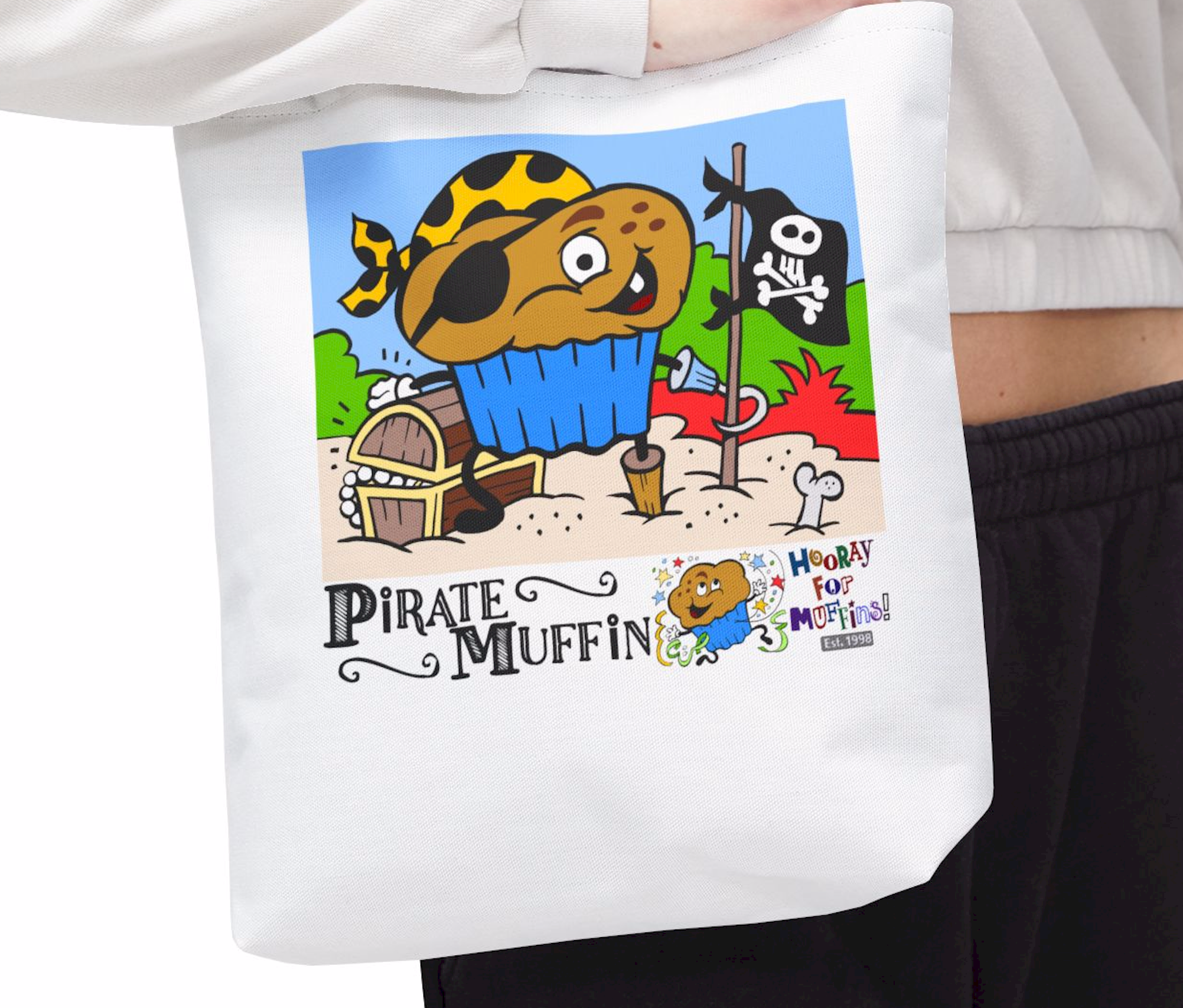 Pirate Muffin - Tote Bag (3 Sizes - 5 handle colors), Sports Tote, Gym Bag, Pirate, Funny Tote Bag, Silly Tote Bag product thumbnail image Pirate Muffin - Tote Bag (3 Sizes - 5 handle colors), Sports Tote, Gym Bag, Pirate, Funny Tote Bag, Silly Tote Bag product thumbnail image