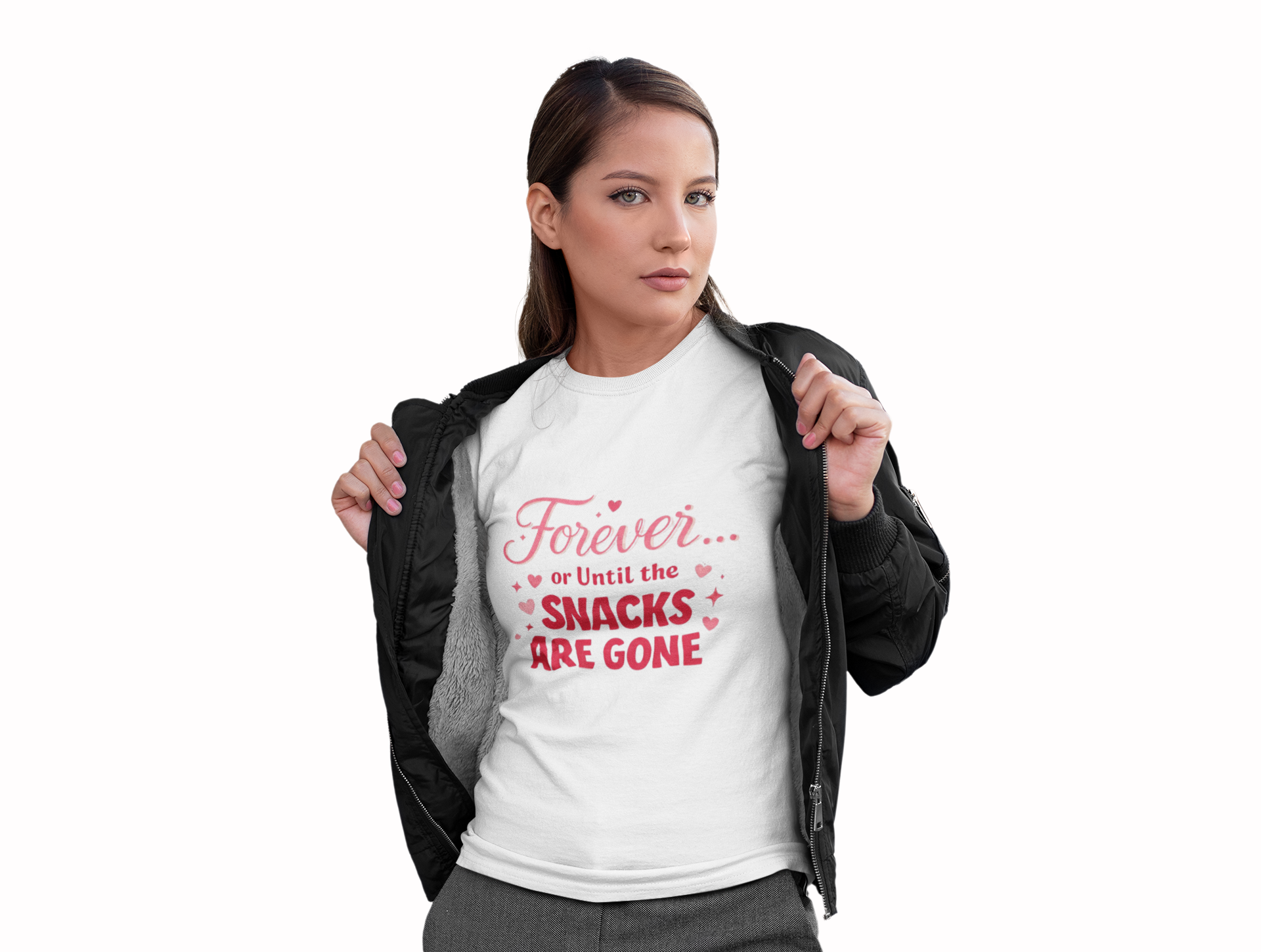 Valentine's Humor Tee — "Forever Until the Snacks Are Gone" product thumbnail image