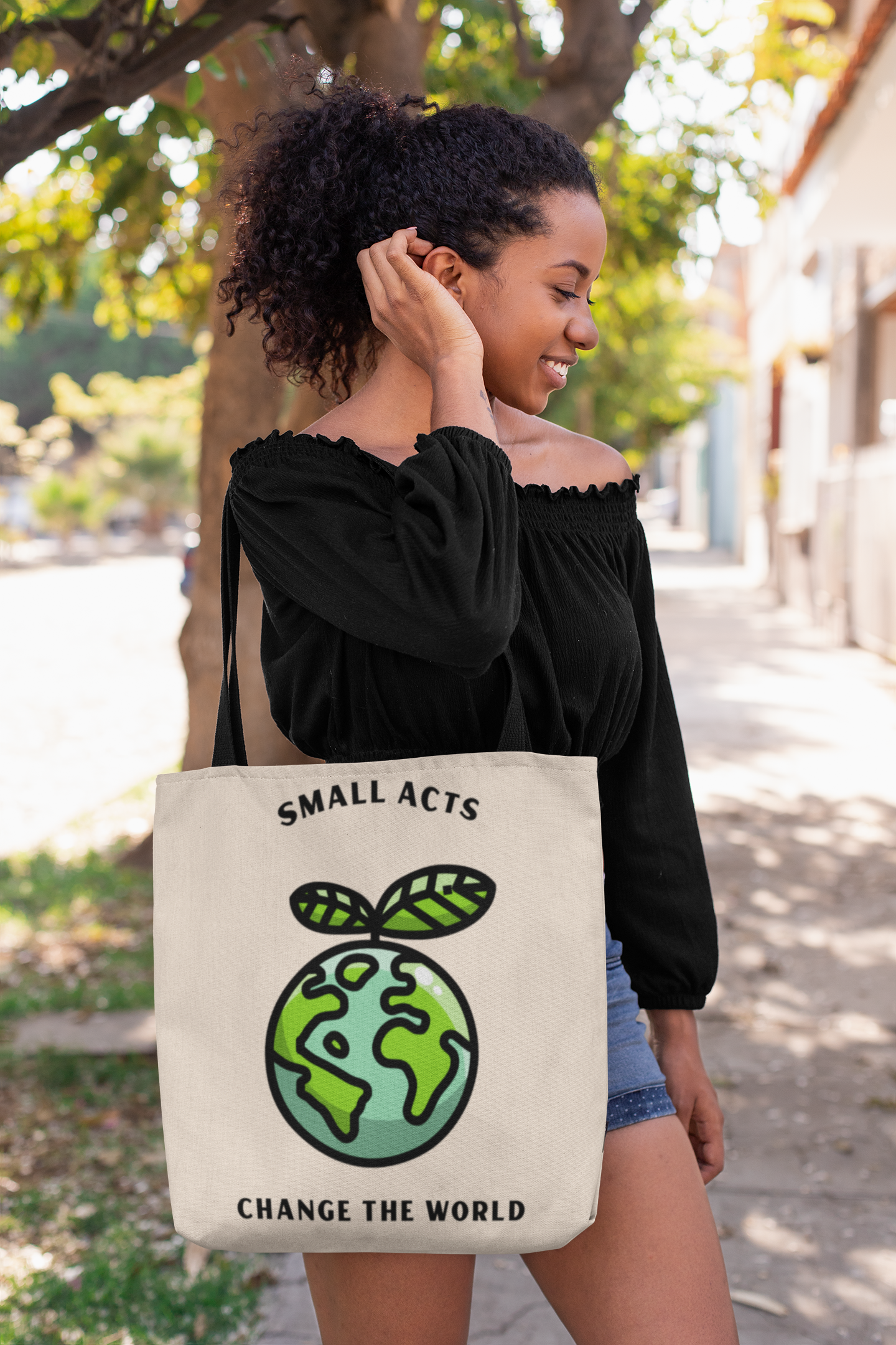 Eco Tote Bag — "Small Acts Change the World" Cotton Reusable Tote