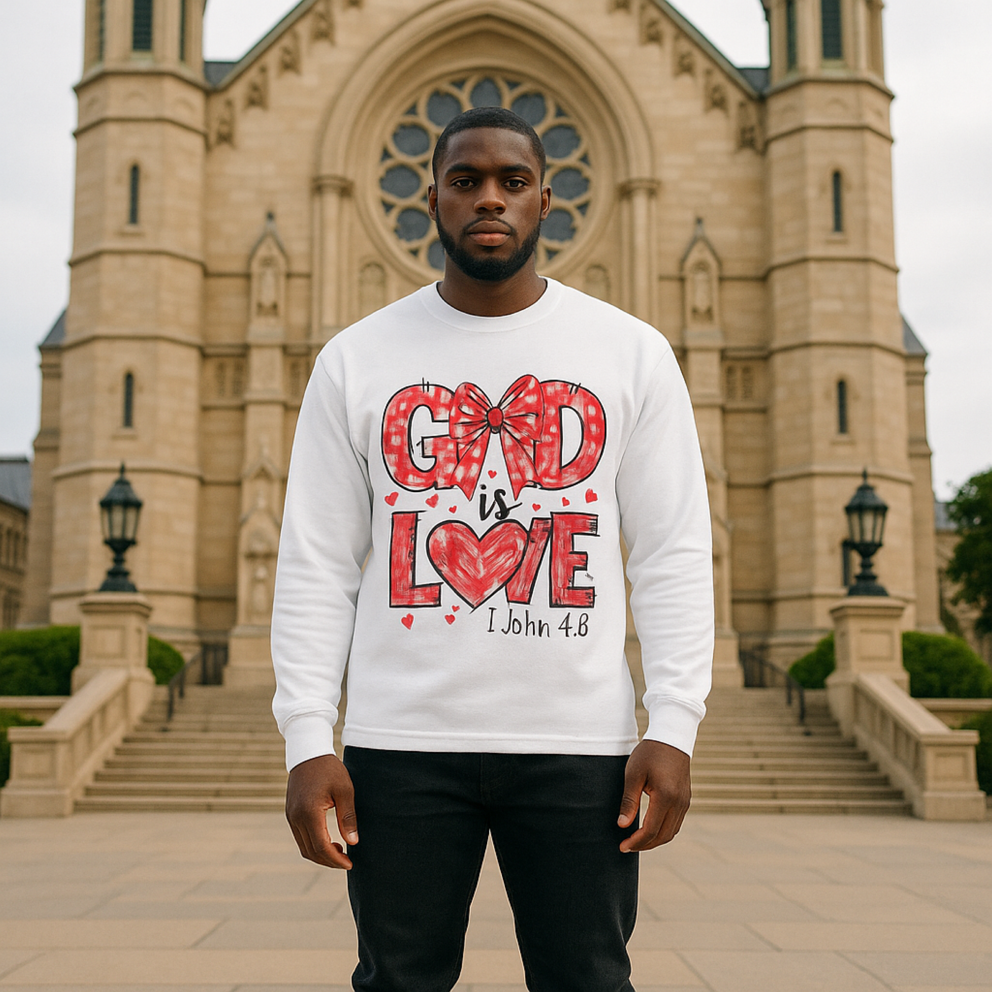 God Is Love Christian Longsleeve shirt – Faith-Based Unisex Crewneck | 1 John 4:8 Bible Verse Shirt | Inspirational Church Outfit Gift product thumbnail image