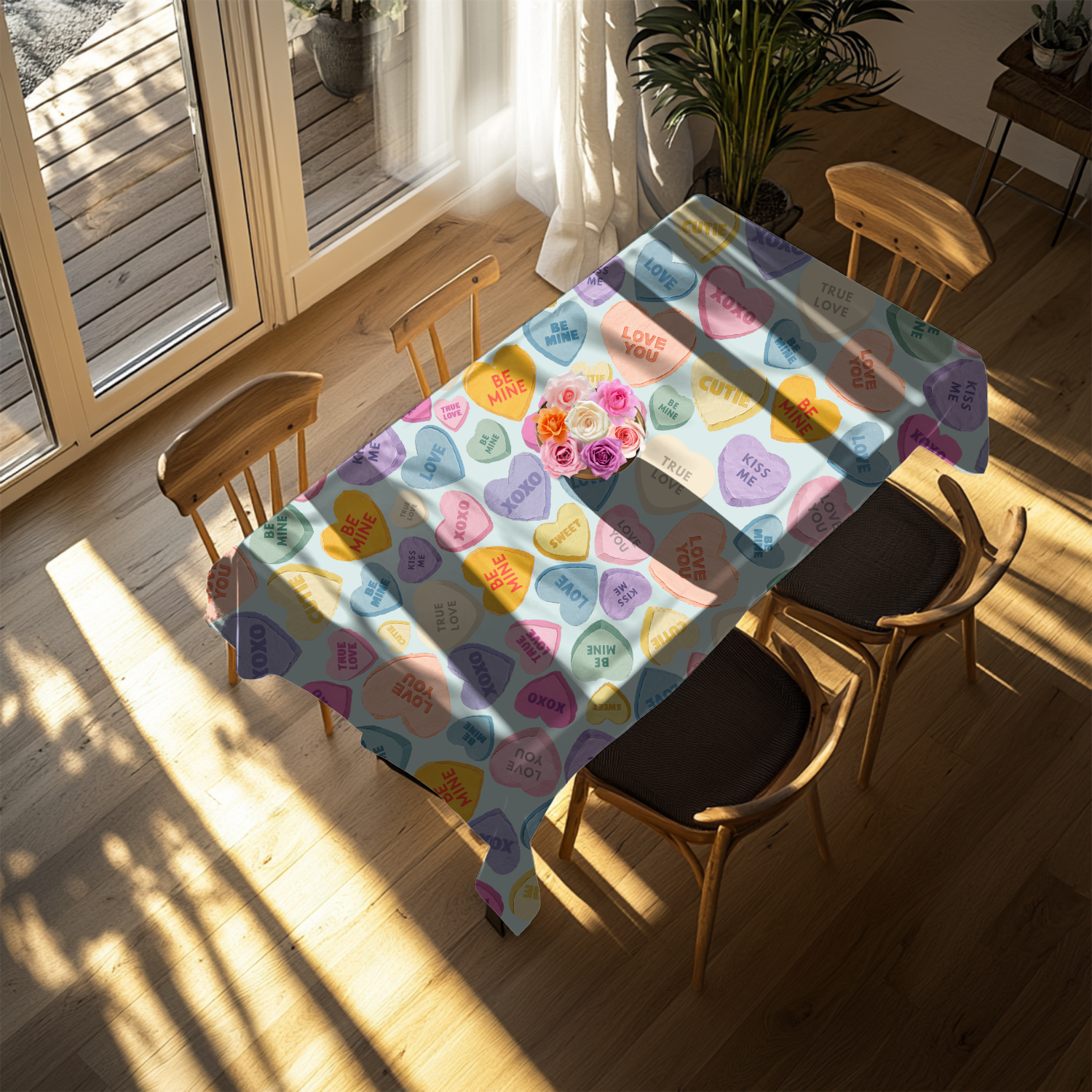 Candy Heart Valentine's Day Pattern Tablecloth | Radial Hear Table Cover
