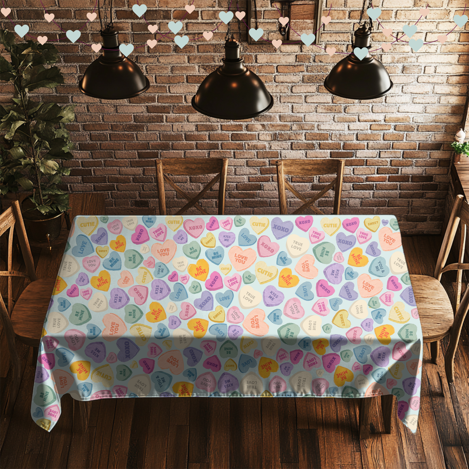 Candy Heart Valentine's Day Pattern Tablecloth | Radial Hear Table Cover product thumbnail image Candy Heart Valentine's Day Pattern Tablecloth | Radial Hear Table Cover product thumbnail image