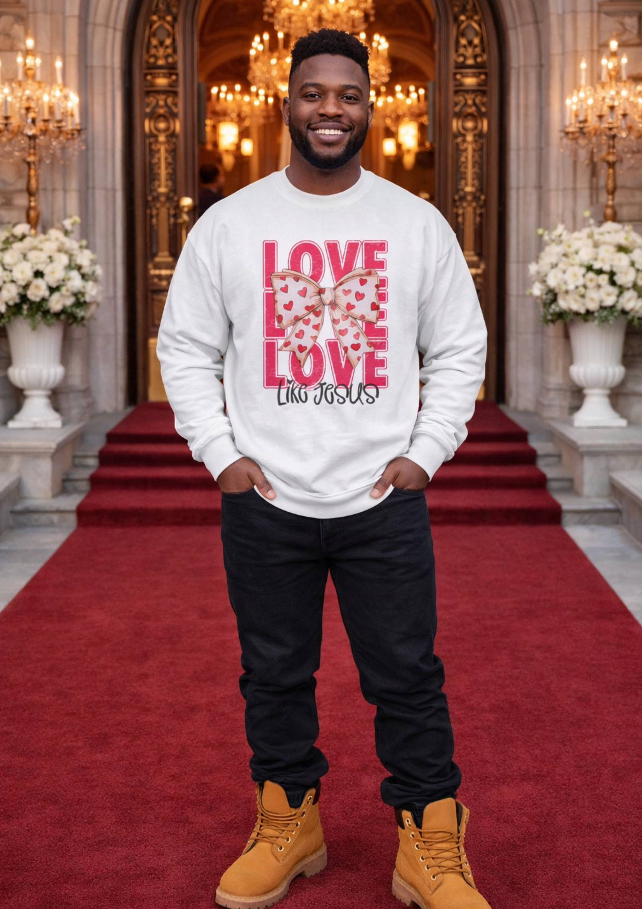 Love Like Jesus Long Sleeve Tee — Heart Bow Christian Valentine Shirt product thumbnail image Love Like Jesus Long Sleeve Tee — Heart Bow Christian Valentine Shirt product thumbnail image