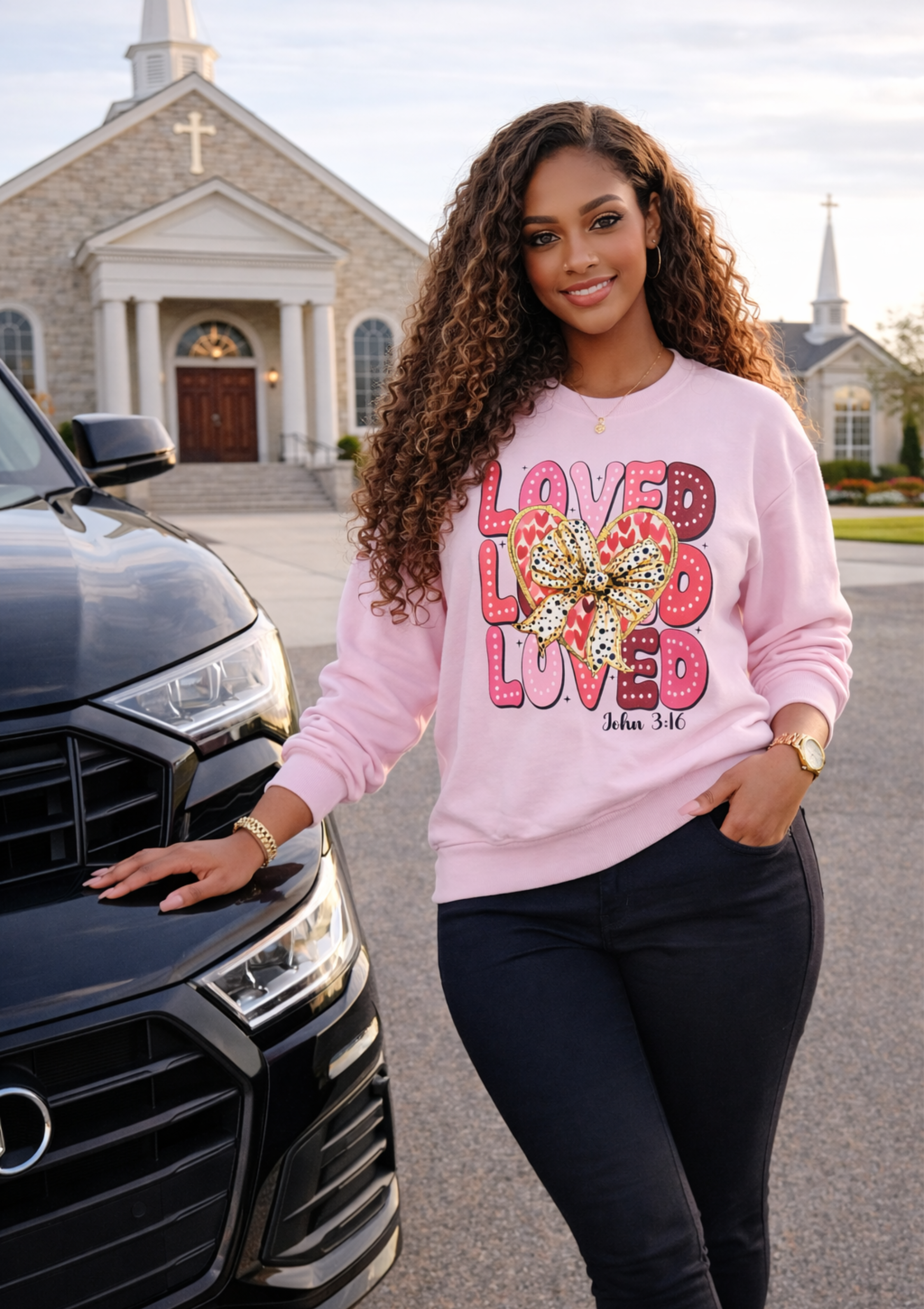 Loved Loved Loved Long Sleeve Tee — John 3:16 Christian Valentine Shirt product thumbnail image Loved Loved Loved Long Sleeve Tee — John 3:16 Christian Valentine Shirt product thumbnail image
