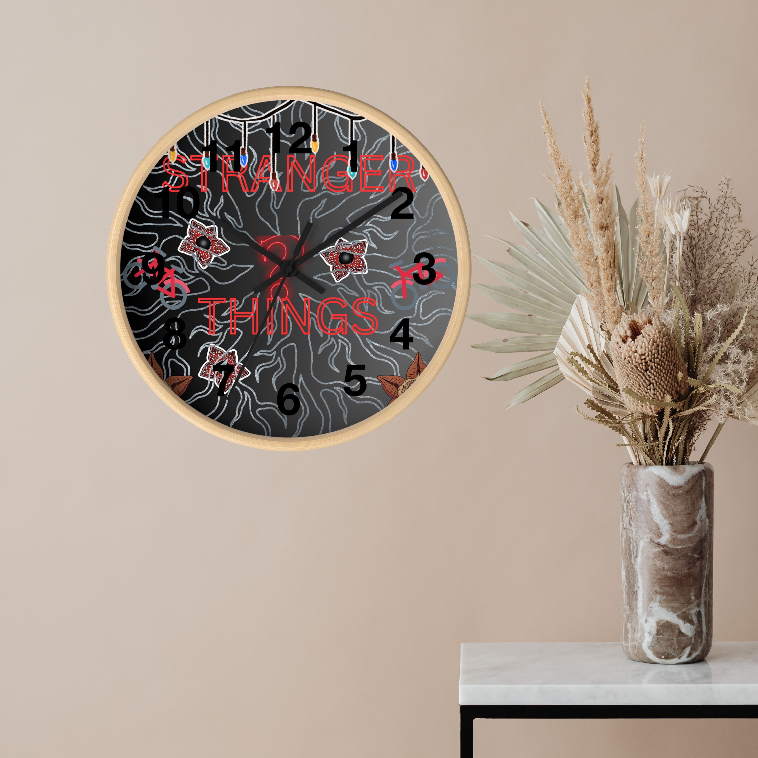 Stranger Things Wall Clock | Retro Neon Upside Down Decor | 80s Sci-Fi Horror Fan Gift