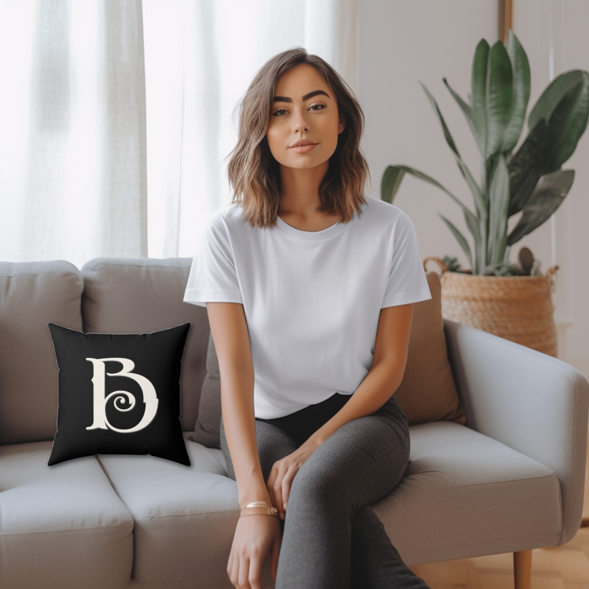 Faux Suede Black Decorative Pillow Monogram Old English B Letter product thumbnail image