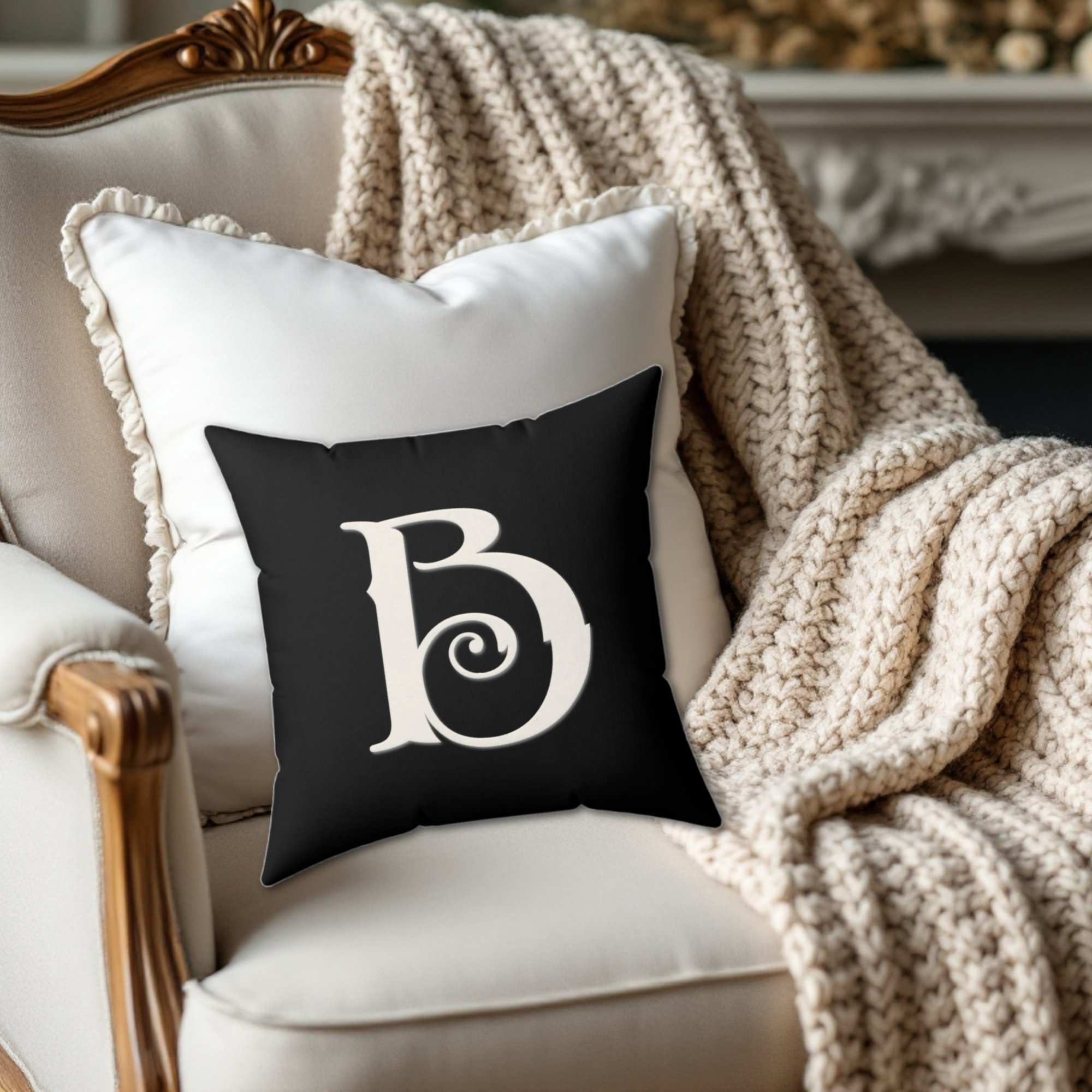 Faux Suede Black Decorative Pillow Monogram Old English B Letter product thumbnail image Faux Suede Black Decorative Pillow Monogram Old English B Letter product thumbnail image