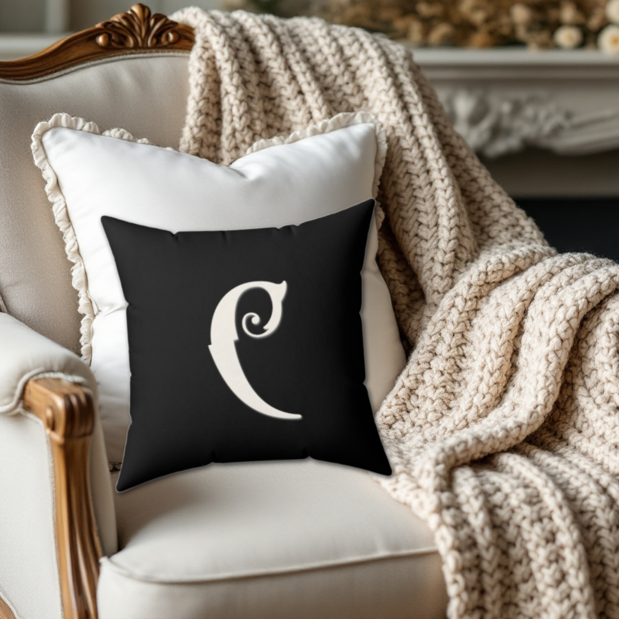 Faux Suede Square Black Pillow Ornate Old English Letter C Monogram product thumbnail image Faux Suede Square Black Pillow Ornate Old English Letter C Monogram product thumbnail image