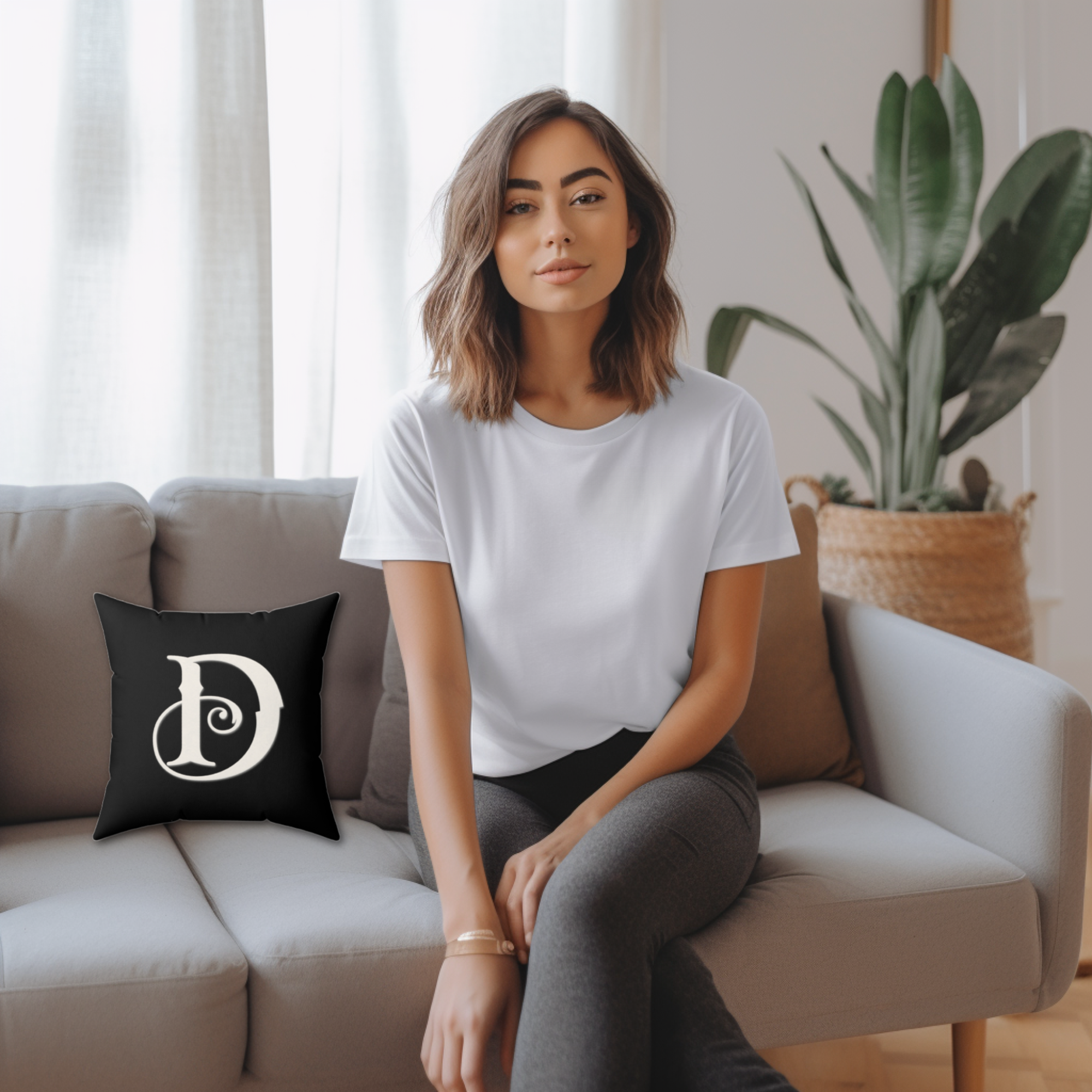 Old English Letter D Black Faux Black Suede Pillow-Home Decor product thumbnail image