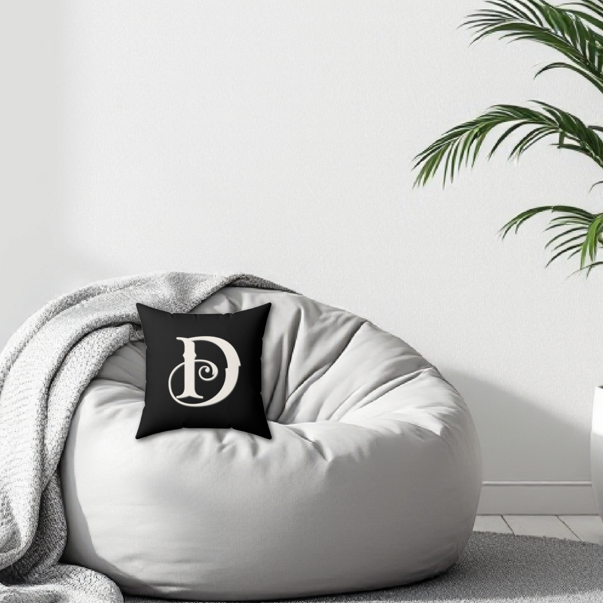 Old English Letter D Black Faux Black Suede Pillow-Home Decor product thumbnail image
