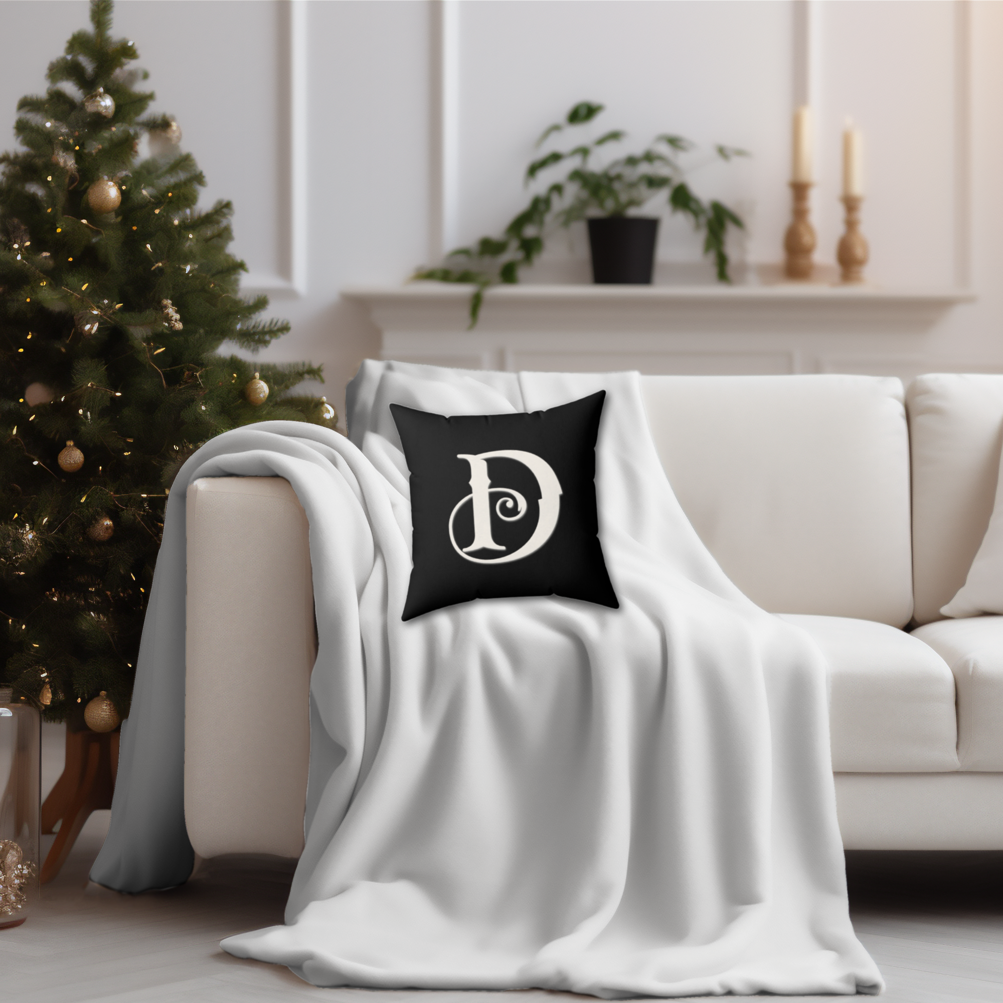 Old English Letter D Black Faux Black Suede Pillow-Home Decor product thumbnail image