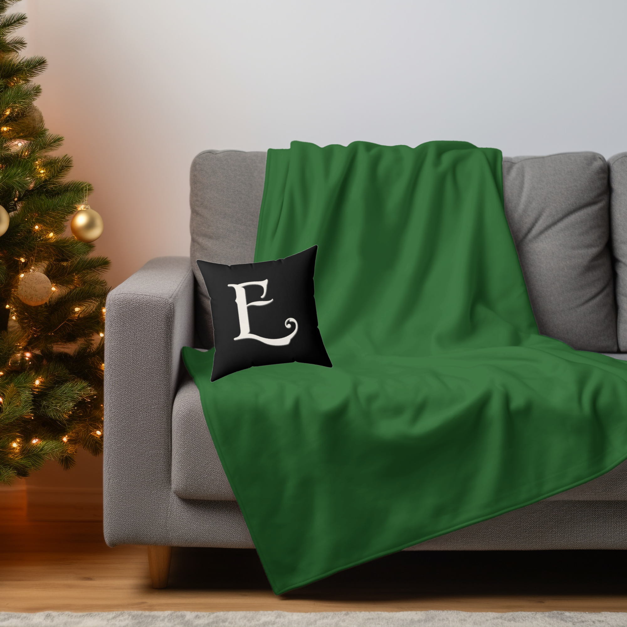 Faux Suede Square Pillow Monogram Old English Letter E  product thumbnail image