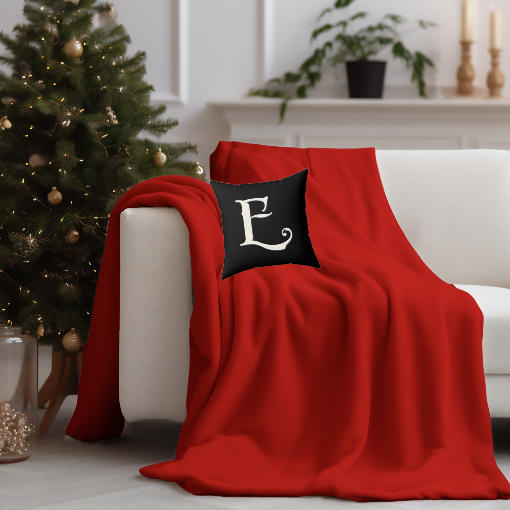 Faux Suede Square Pillow Monogram Old English Letter E  product thumbnail image