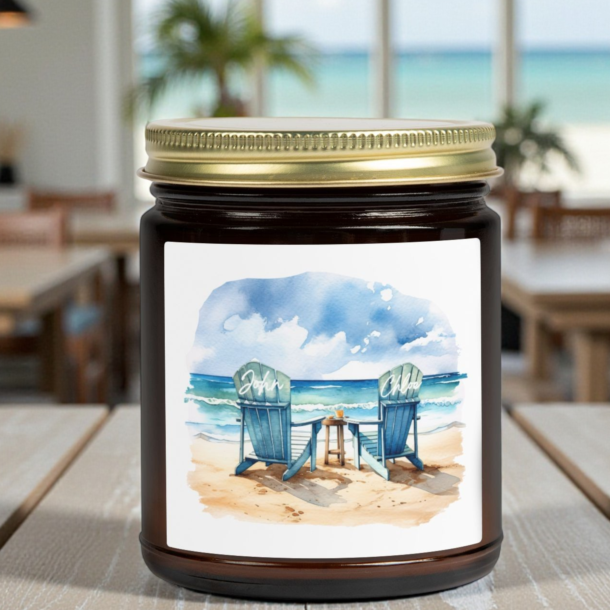 Custom Name Beach Candle | Personalized Coastal Candle | 9oz or 4oz Soy Candle | Amber or Clear Glass | Beach House Gift product thumbnail image Custom Name Beach Candle | Personalized Coastal Candle | 9oz or 4oz Soy Candle | Amber or Clear Glass | Beach House Gift product thumbnail image