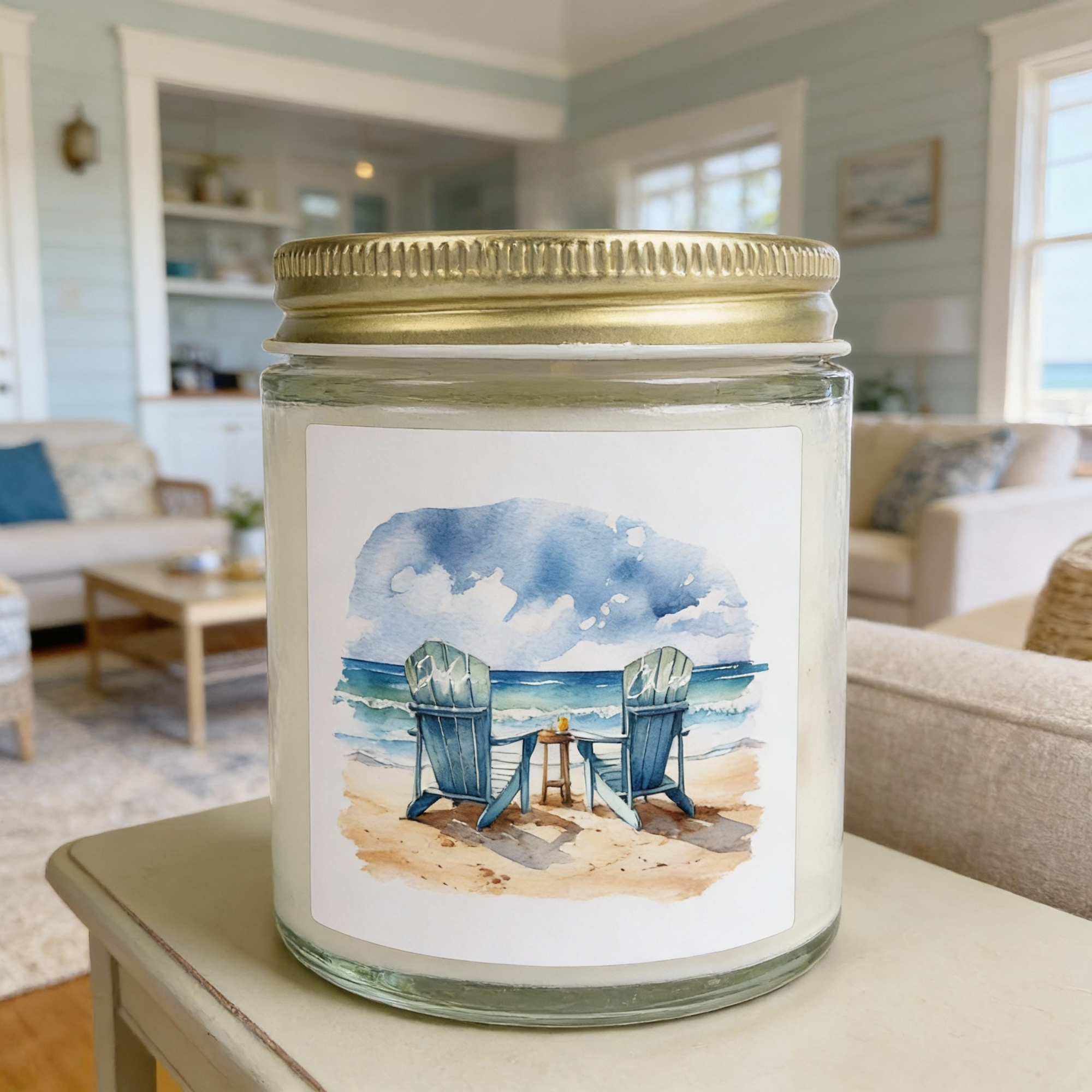 Custom Name Beach Candle | Personalized Coastal Candle | 9oz or 4oz Soy Candle | Amber or Clear Glass | Beach House Gift product thumbnail image