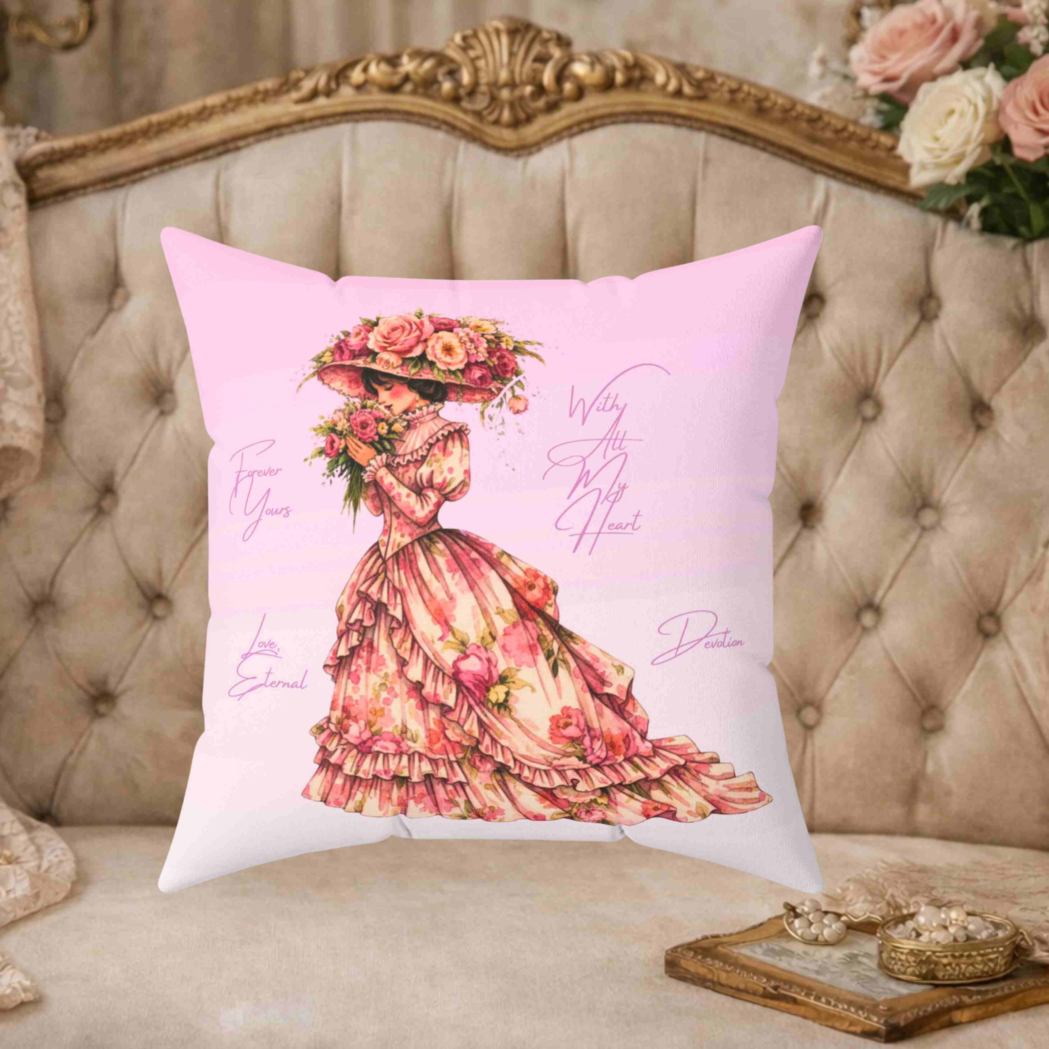 Victorian Rose Lady Pillow | Decorative Square Throw Cushion product thumbnail image Victorian Rose Lady Pillow | Decorative Square Throw Cushion product thumbnail image
