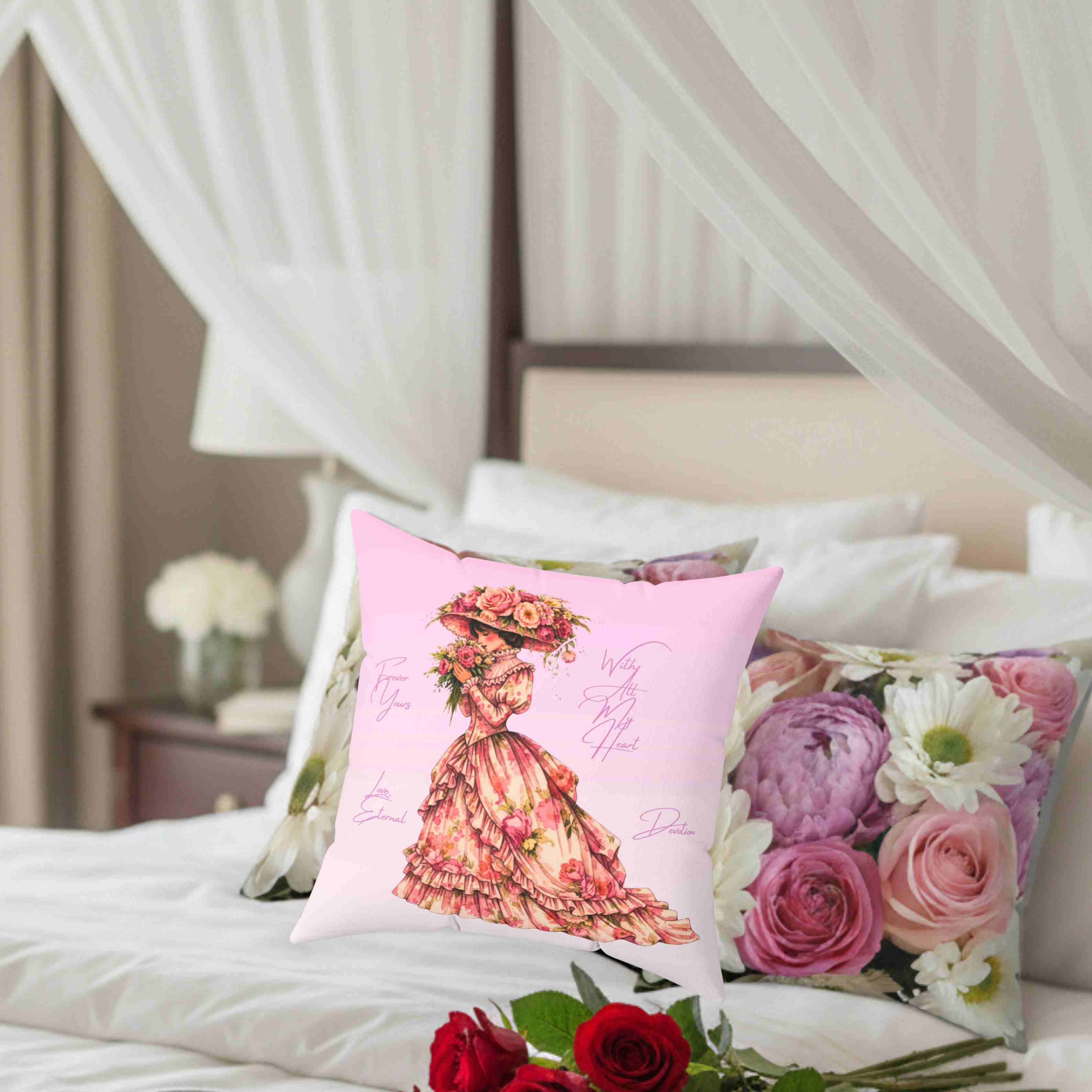 Victorian Rose Lady Pillow | Decorative Square Throw Cushion product thumbnail image Victorian Rose Lady Pillow | Decorative Square Throw Cushion product thumbnail image