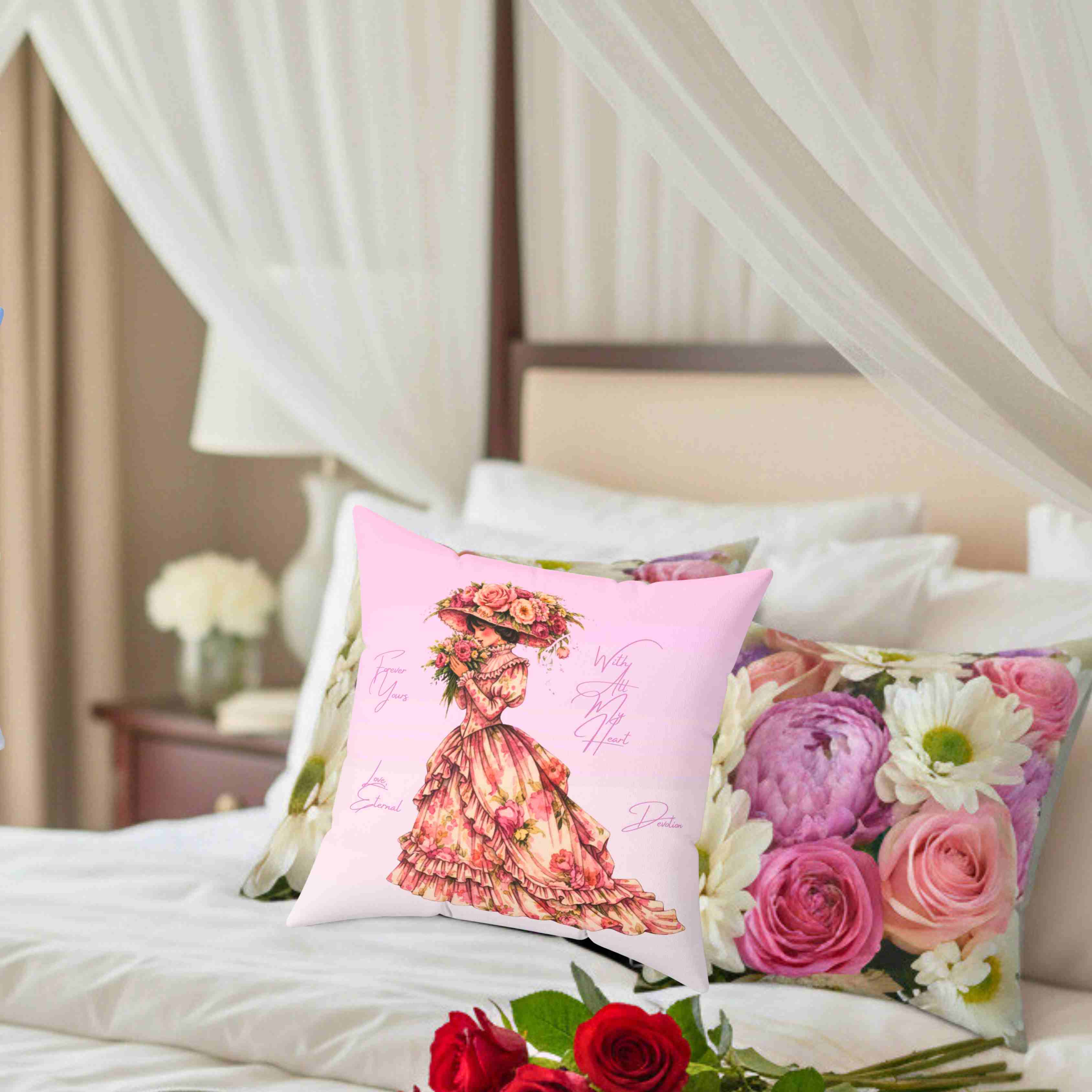 Victorian Rose Lady Pillow | Decorative Square Throw Cushion product thumbnail image Victorian Rose Lady Pillow | Decorative Square Throw Cushion product thumbnail image