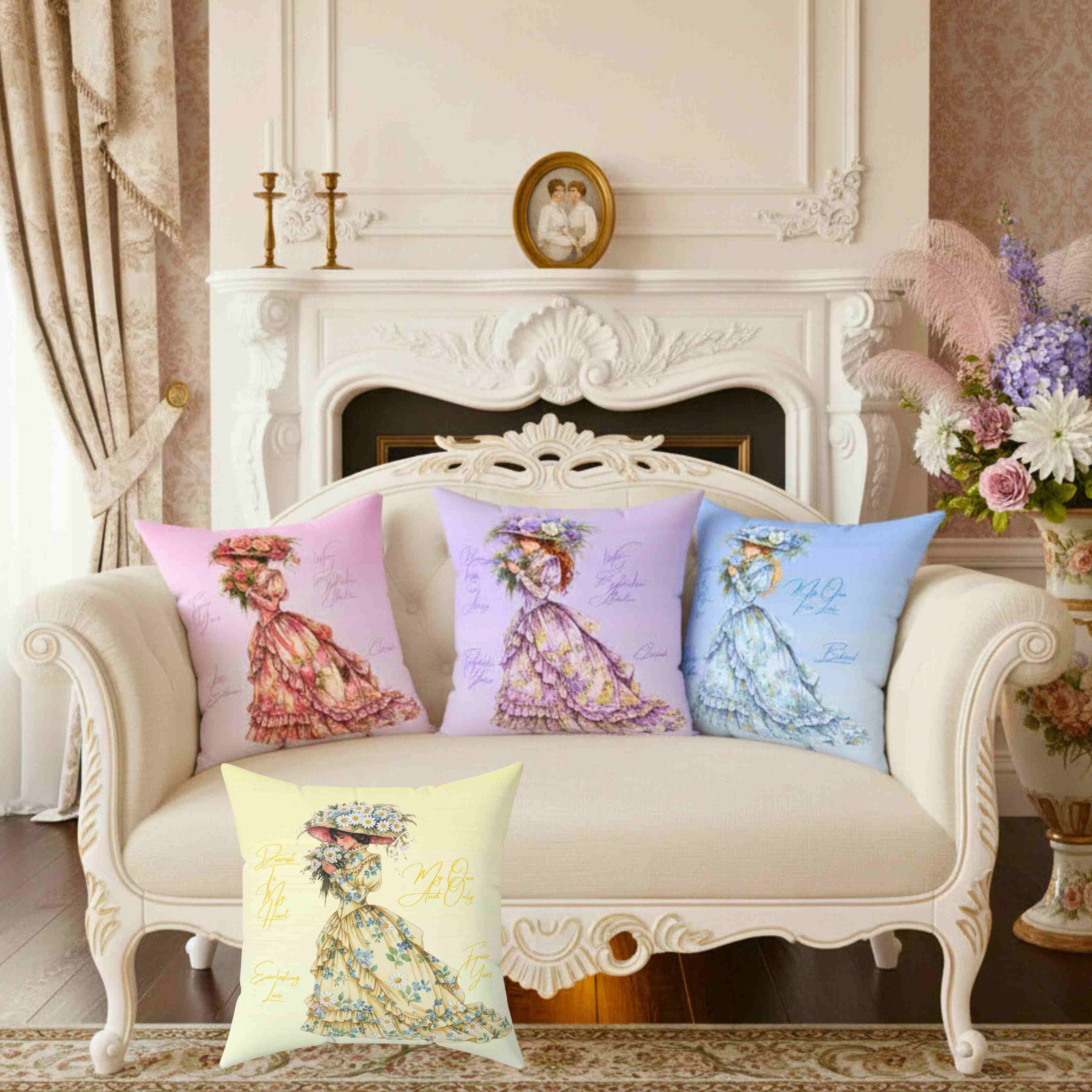 Victorian Lady in Lavender Dress Pillow | Lady in Purple Cushion product thumbnail image Victorian Lady in Lavender Dress Pillow | Lady in Purple Cushion product thumbnail image