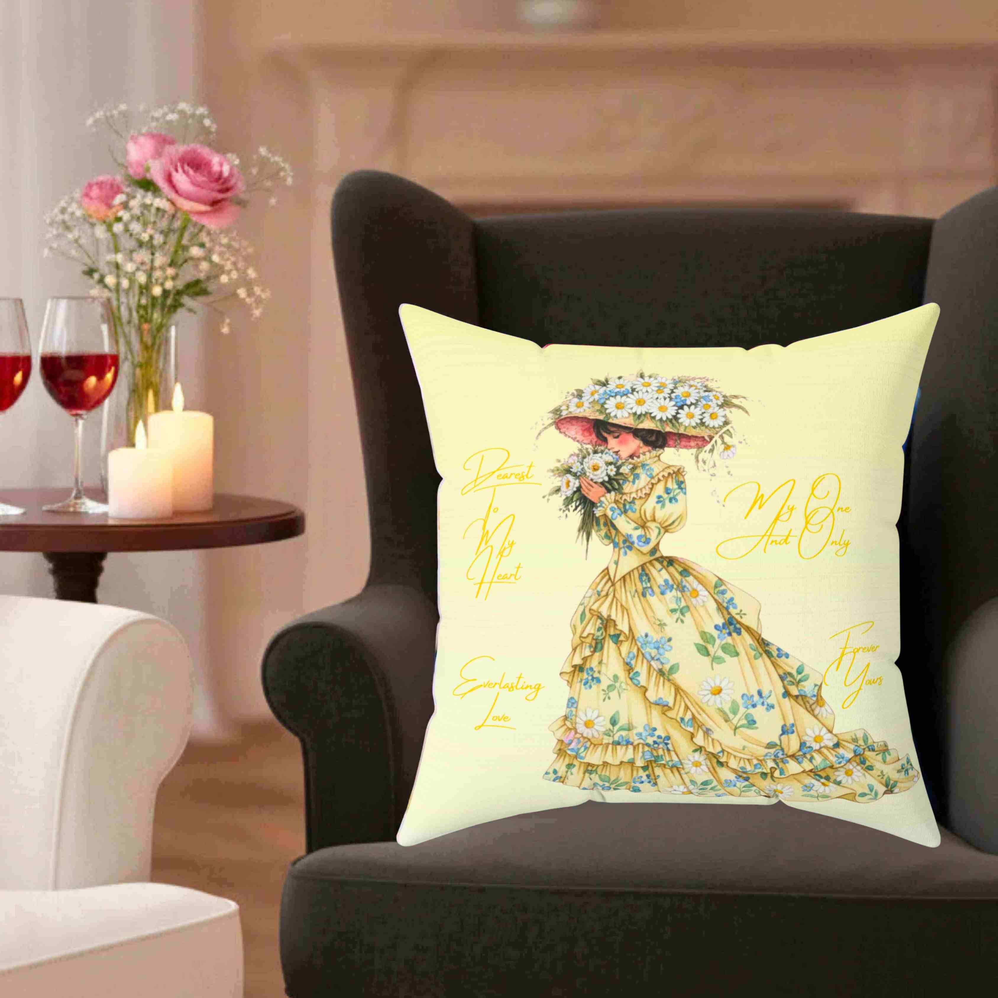 Victorian Floral Lady Pillow | Square Decorative Cushion product thumbnail image Victorian Floral Lady Pillow | Square Decorative Cushion product thumbnail image