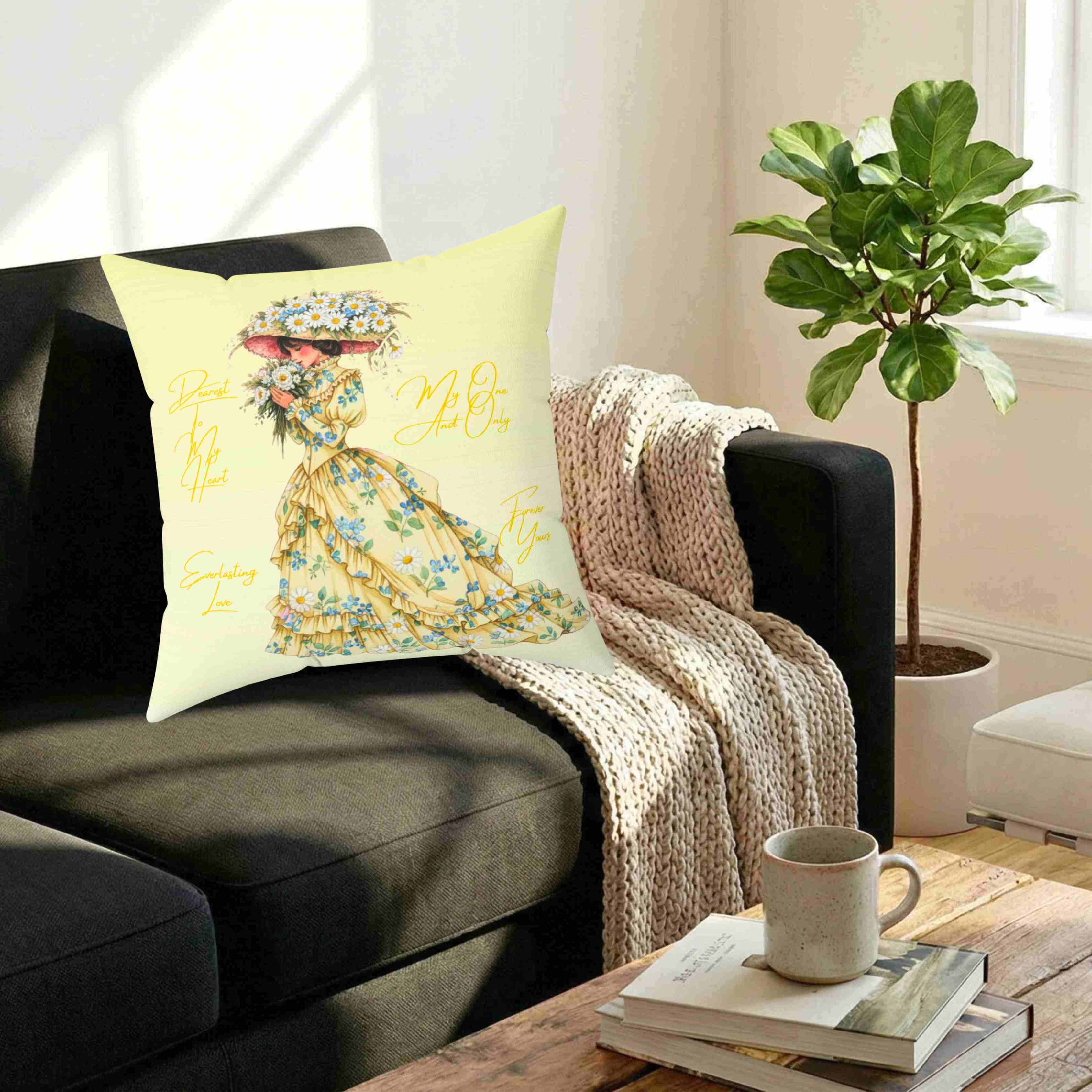 Victorian Floral Lady Pillow | Square Decorative Cushion product thumbnail image Victorian Floral Lady Pillow | Square Decorative Cushion product thumbnail image