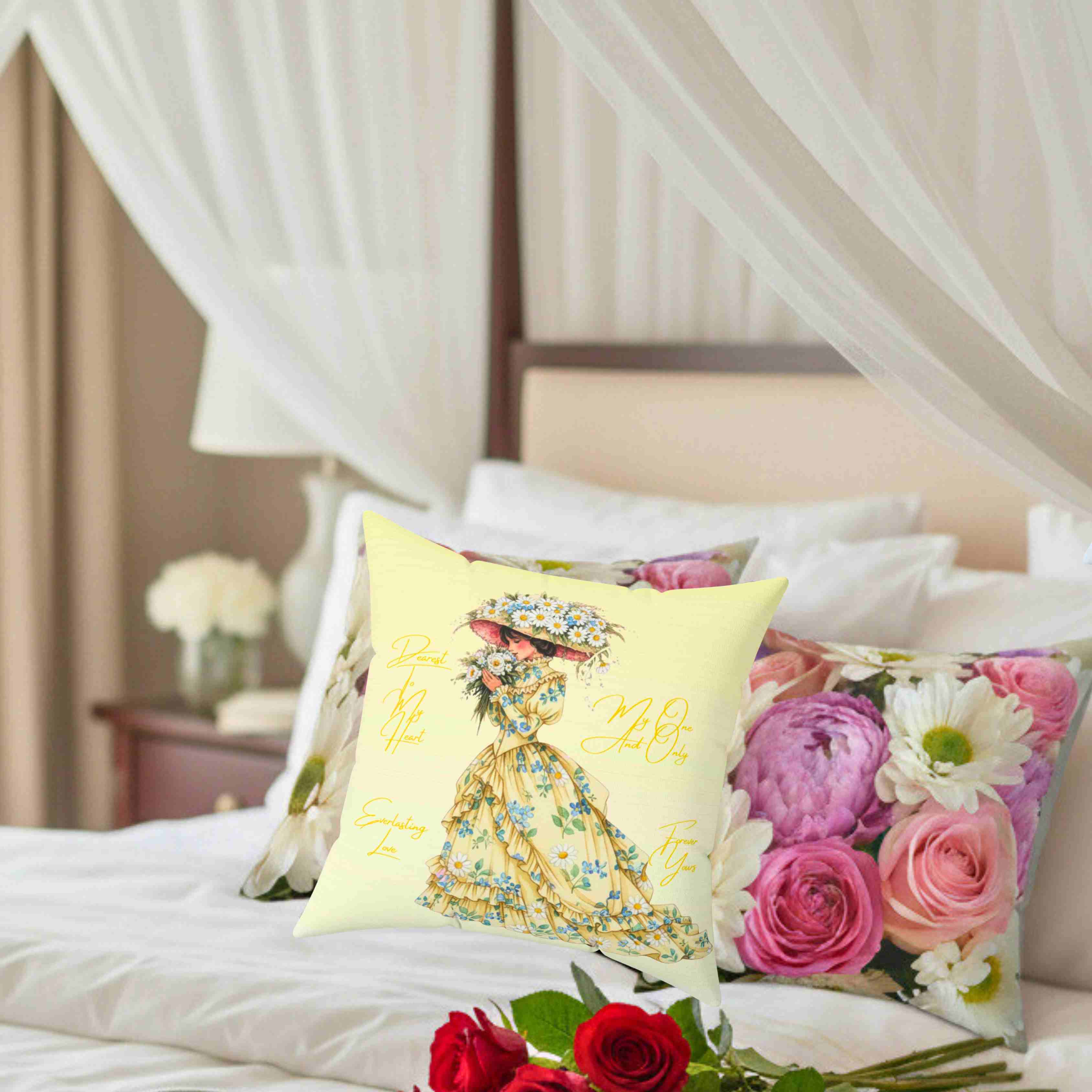 Victorian Floral Lady Pillow | Square Decorative Cushion product thumbnail image Victorian Floral Lady Pillow | Square Decorative Cushion product thumbnail image