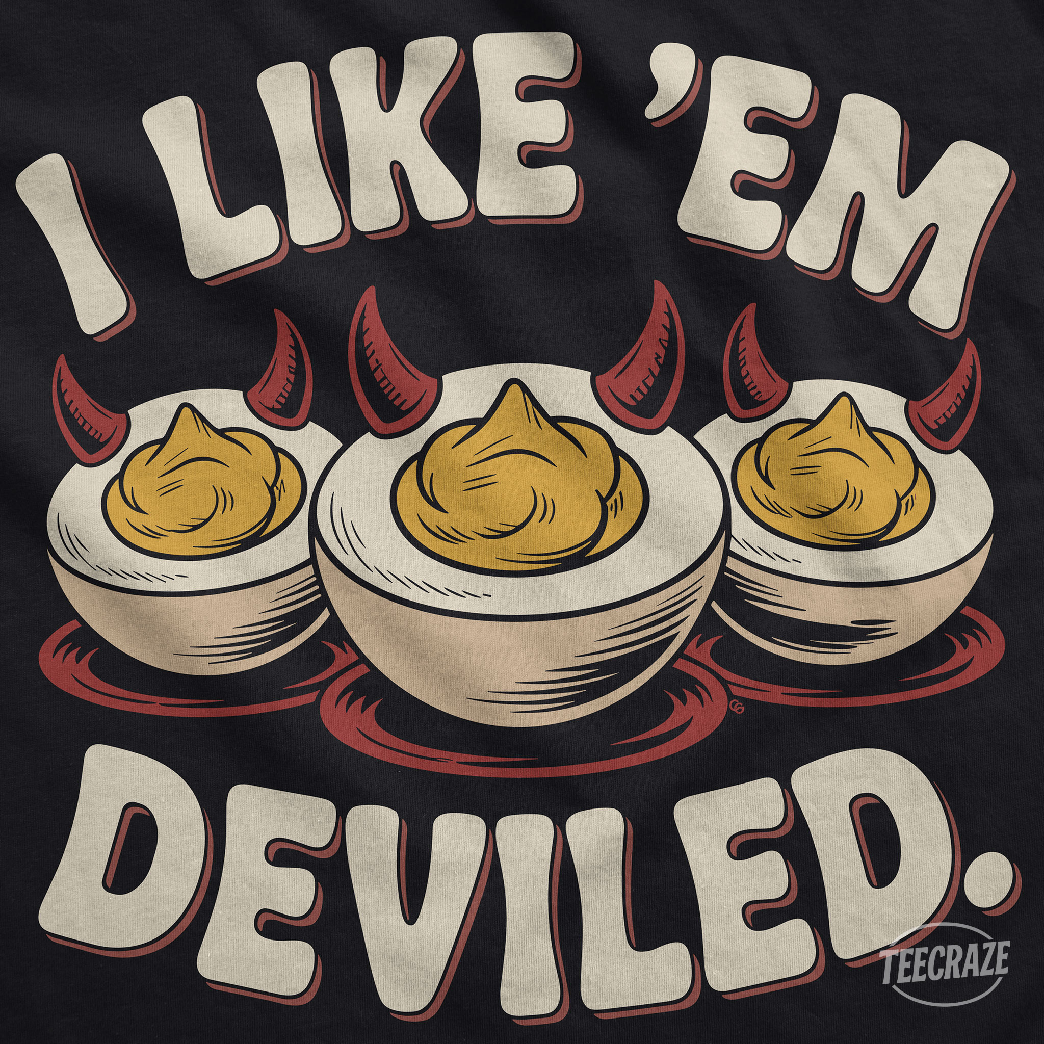 I Like ’Em Deviled – Funny Retro Deviled Egg Unisex T-Shirt product thumbnail image I Like ’Em Deviled – Funny Retro Deviled Egg Unisex T-Shirt product thumbnail image