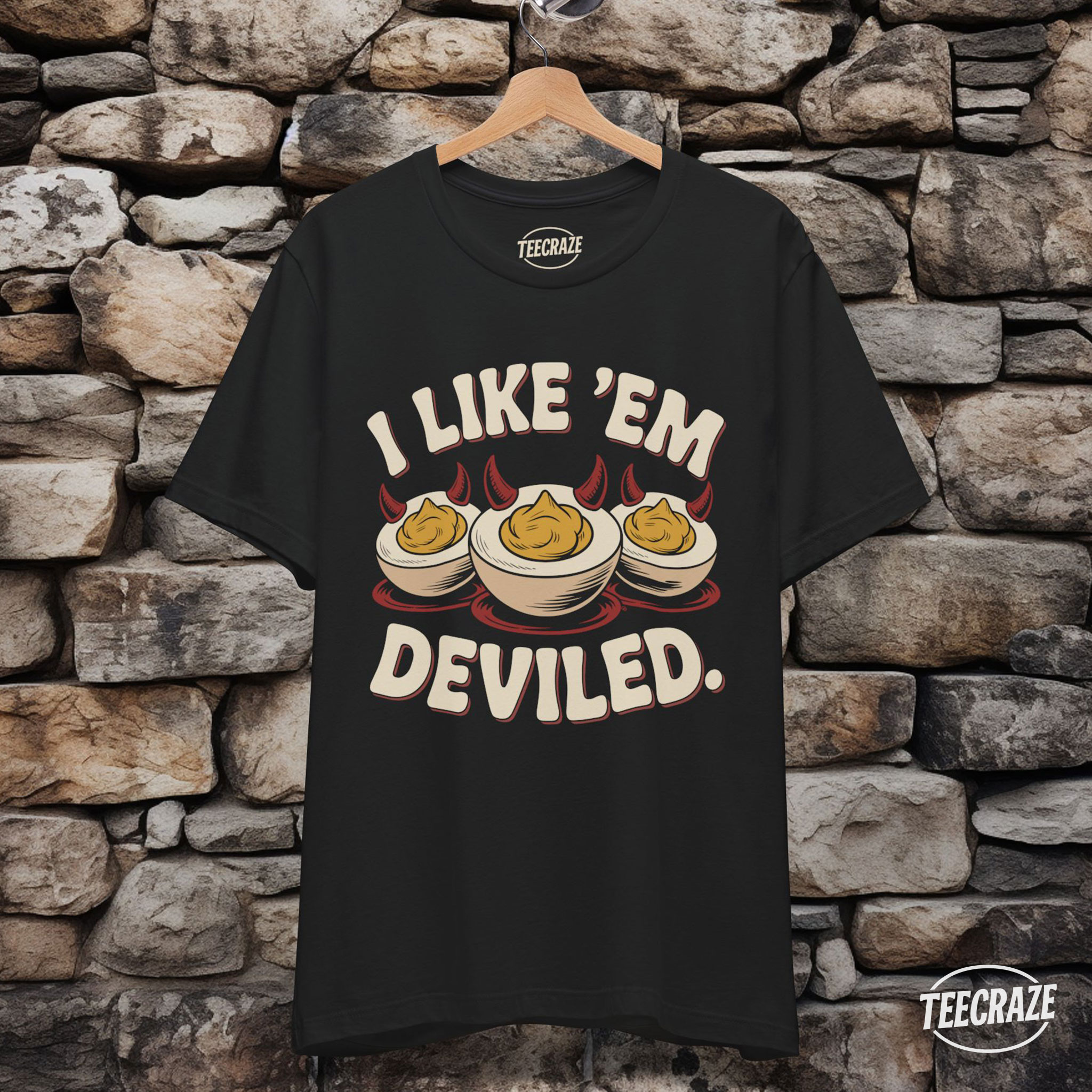 I Like ’Em Deviled – Funny Retro Deviled Egg Unisex T-Shirt product thumbnail image I Like ’Em Deviled – Funny Retro Deviled Egg Unisex T-Shirt product thumbnail image