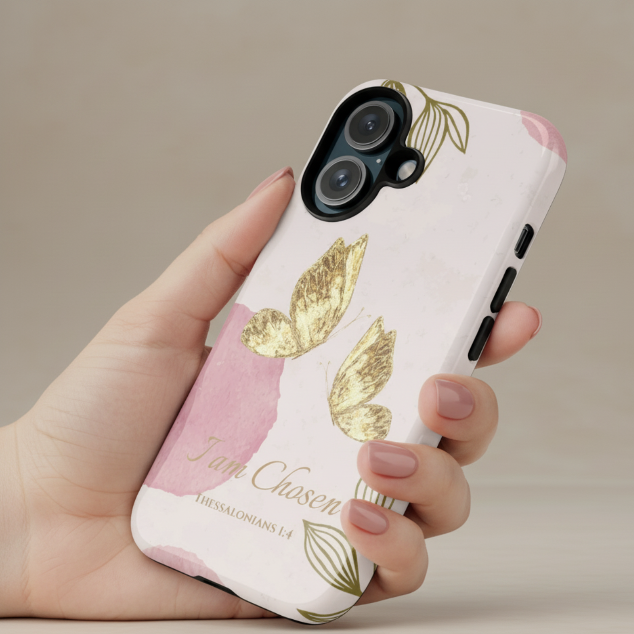 Tough Phone Case Gold Butterfly Pink Watercolor Aesthetic | Bible Verse Scripture I Am Chosen | Gift for iPhone 17 16 15 Pro Max Samsung Galaxy S25 Google Pixel product thumbnail image Tough Phone Case Gold Butterfly Pink Watercolor Aesthetic | Bible Verse Scripture I Am Chosen | Gift for iPhone 17 16 15 Pro Max Samsung Galaxy S25 Google Pixel product thumbnail image