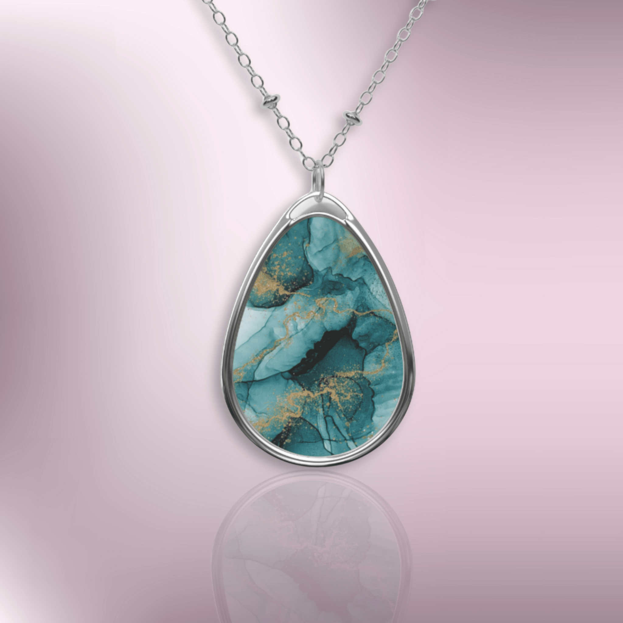 Turquoise Teardrop Pendant Necklace - Zinc alloy chain with lobster clasp