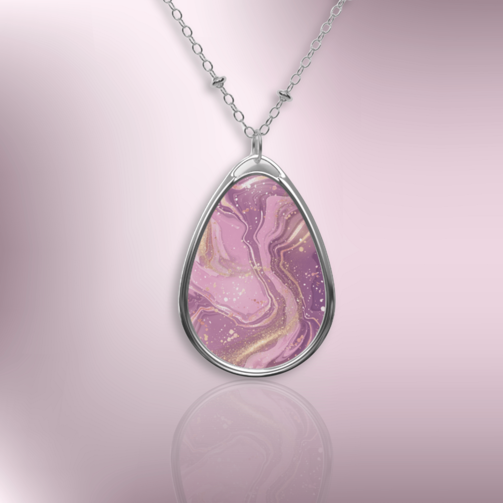 Pink Marble Oval Pendant Necklace — Teardrop Statement Jewelry