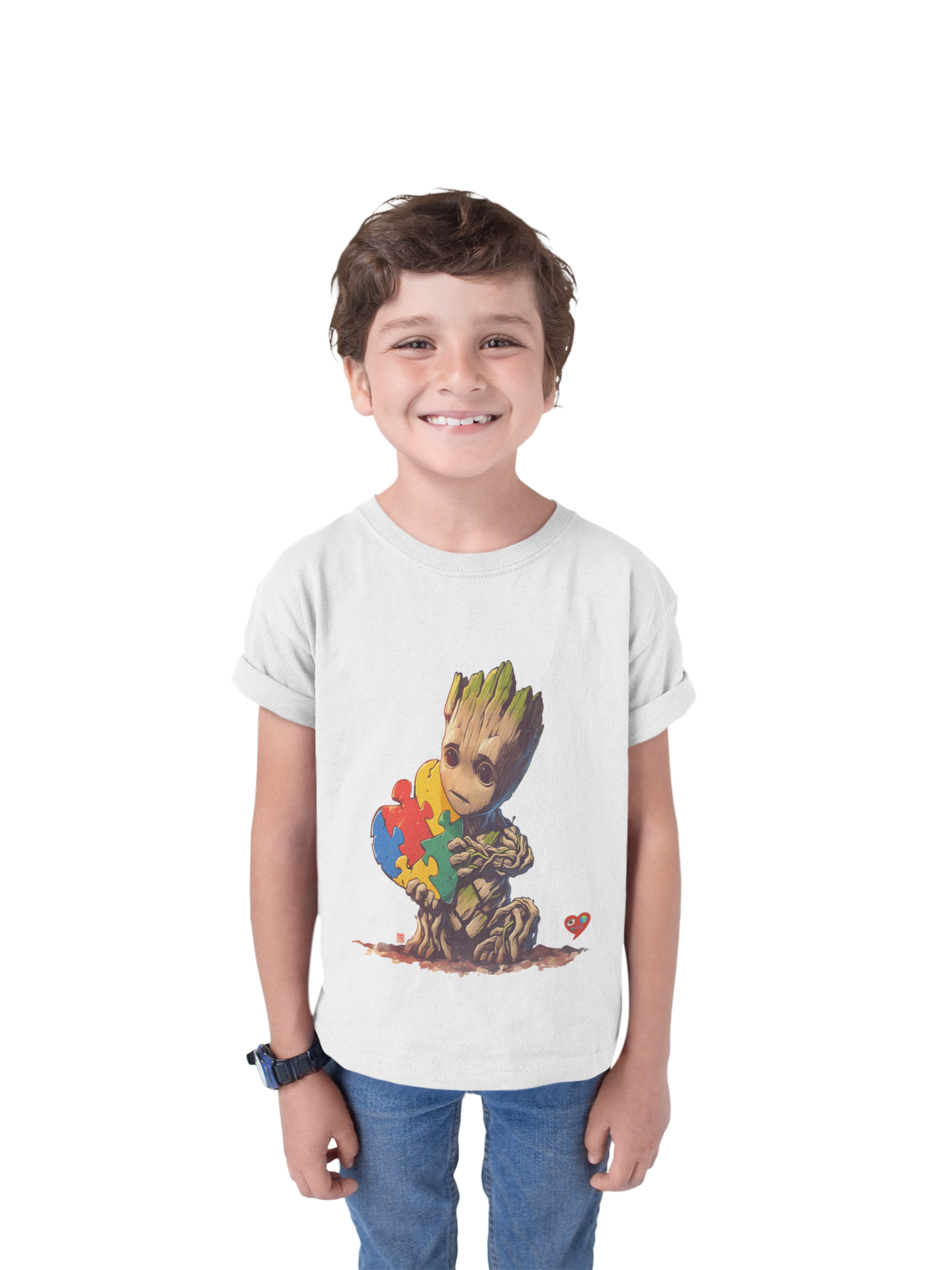 Autism Awareness Kids Tee — Cute Baby Groot Holding Puzzle Heart Autism Awareness Shirt product thumbnail image