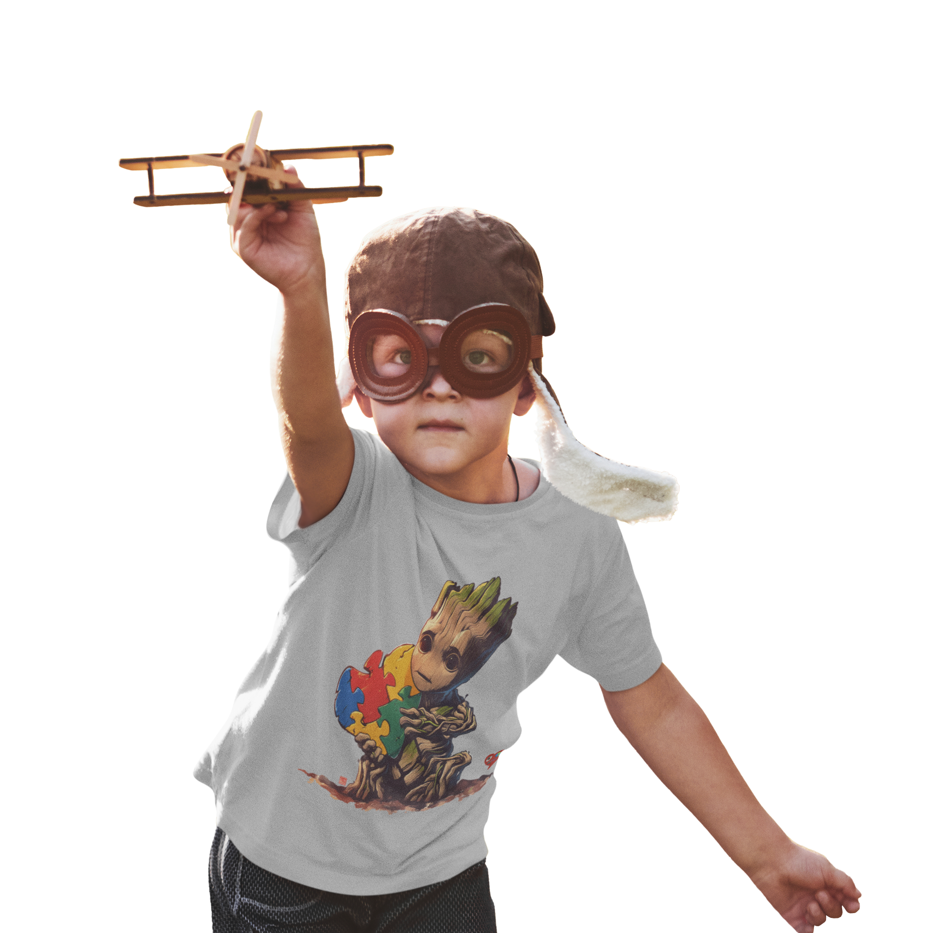 Autism Awareness Kids Tee — Cute Baby Groot Holding Puzzle Heart Autism Awareness Shirt product thumbnail image