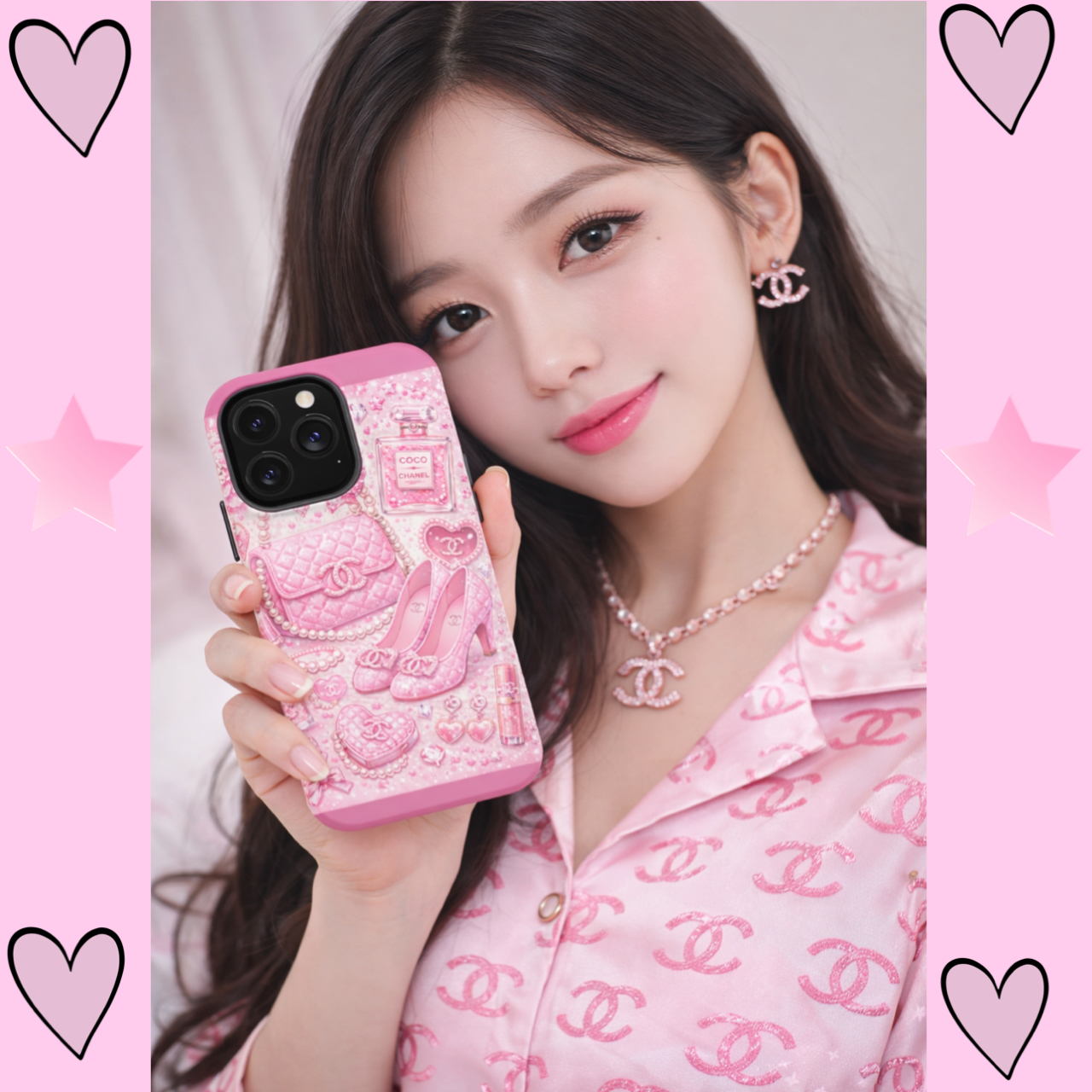 Pink Chanel MagSafe wireless charging phone case