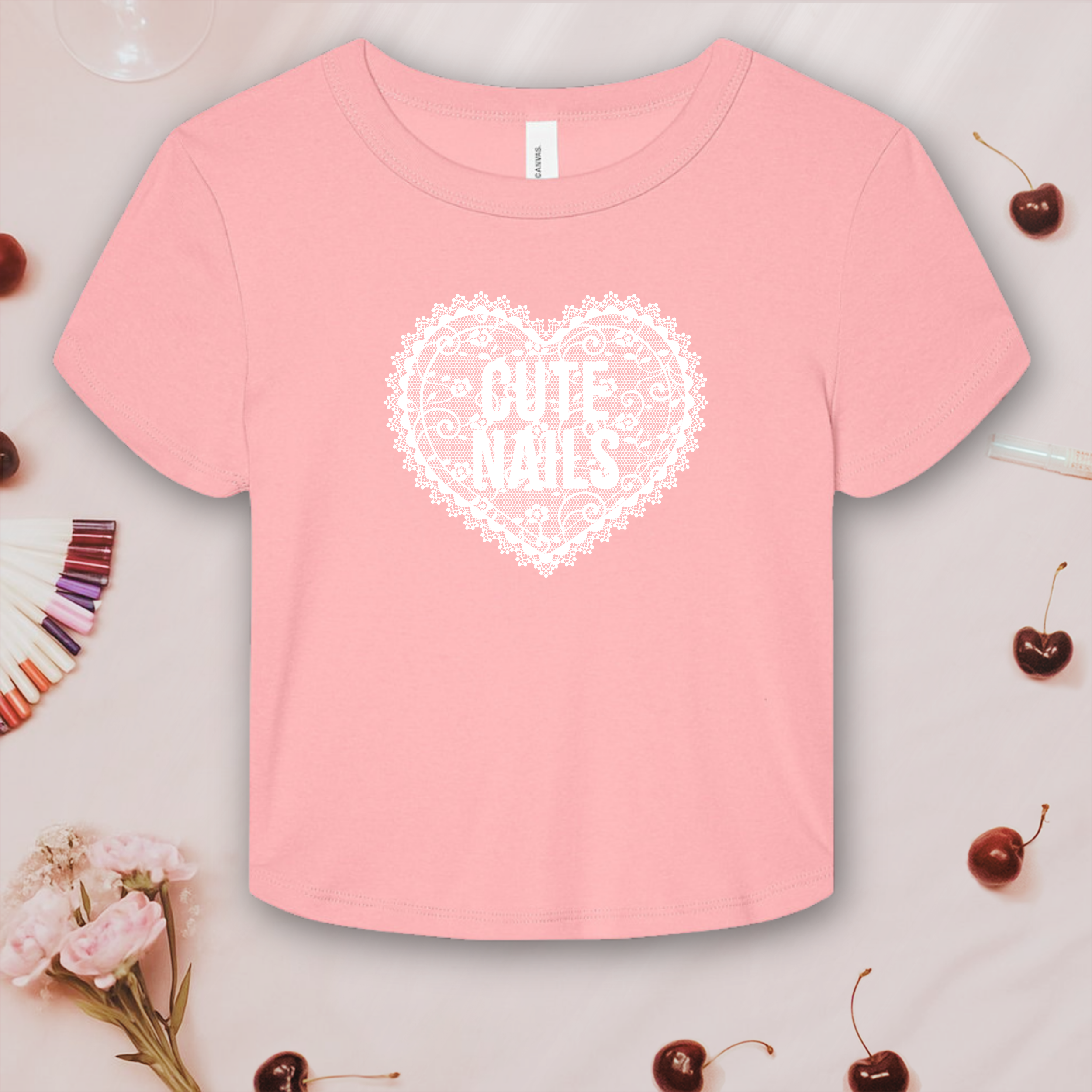 Cute Nails Lace Heart; Bella & Canvas Baby Tee product thumbnail image Cute Nails Lace Heart; Bella & Canvas Baby Tee product thumbnail image