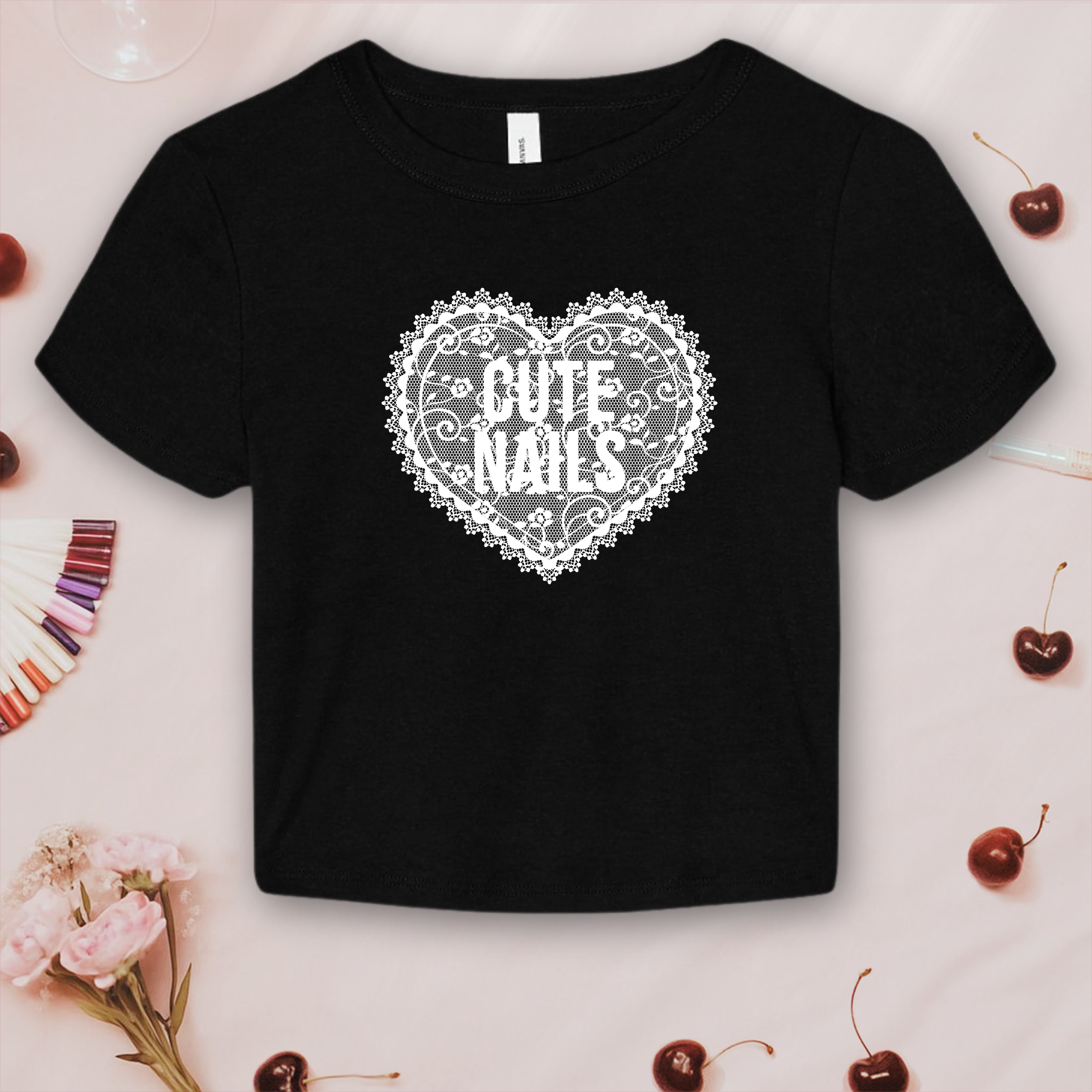 Cute Nails Lace Heart; Bella &amp; Canvas Baby Tee product thumbnail image