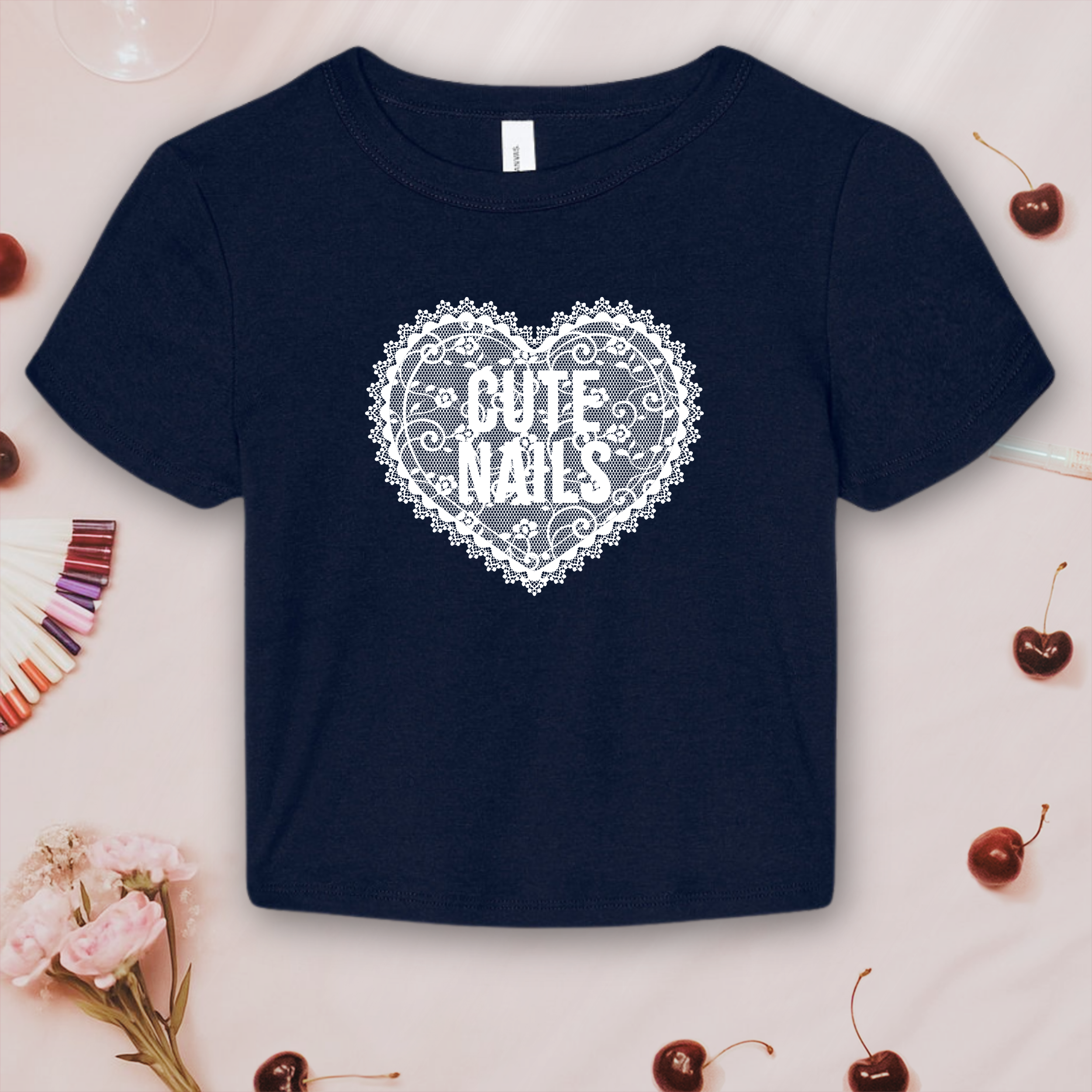 Cute Nails Lace Heart; Bella &amp; Canvas Baby Tee product thumbnail image