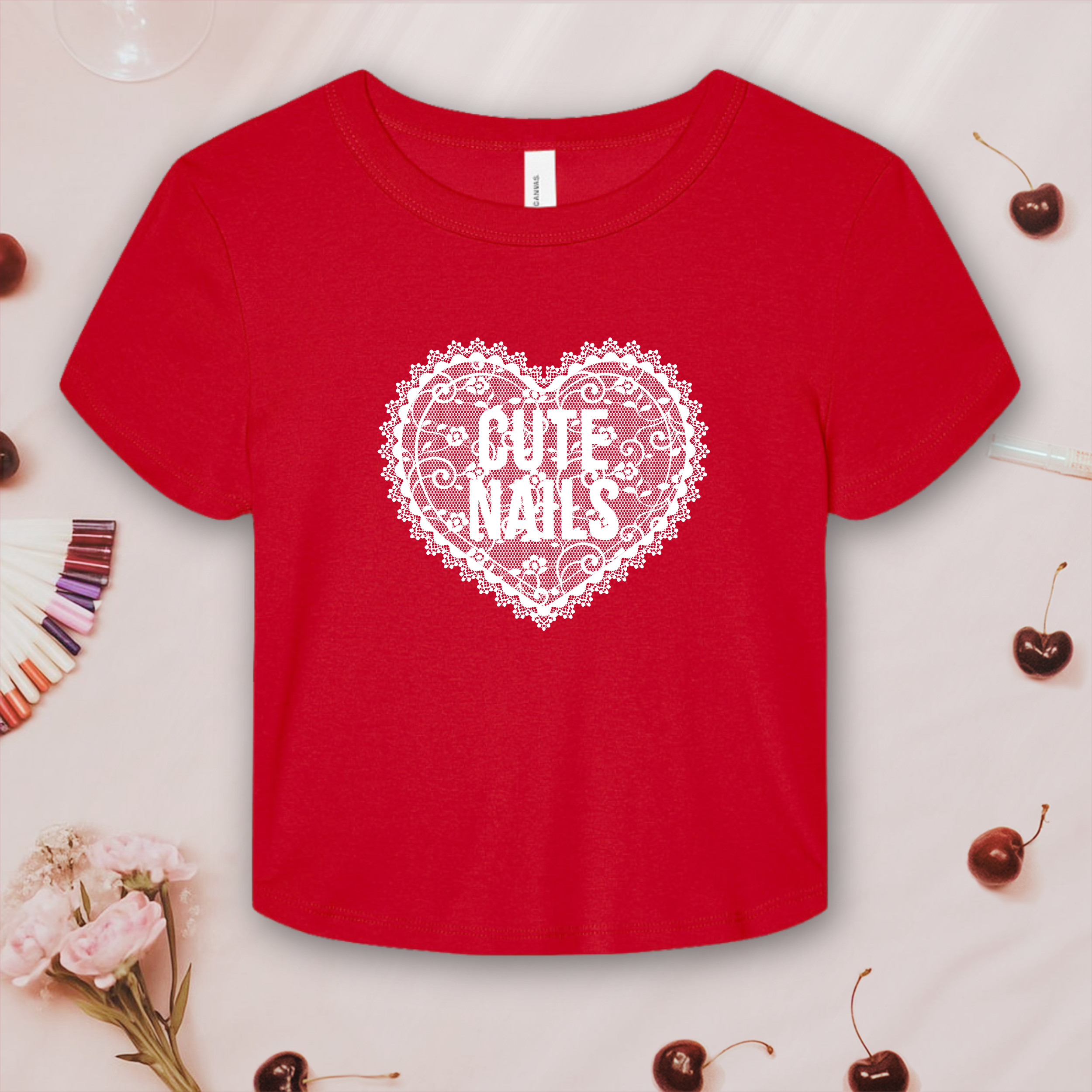 Cute Nails Lace Heart; Bella &amp; Canvas Baby Tee product thumbnail image