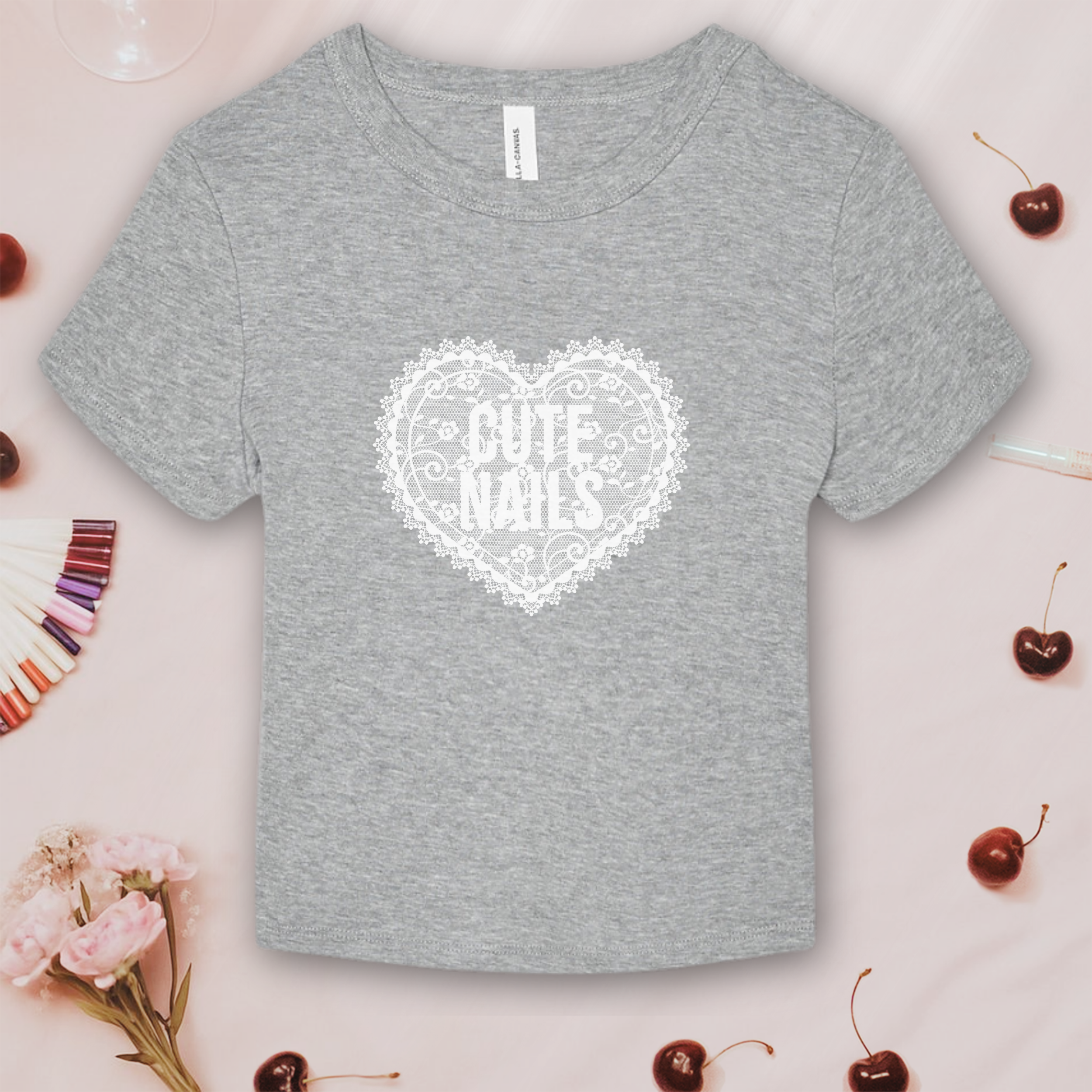 Cute Nails Lace Heart; Bella &amp; Canvas Baby Tee product thumbnail image