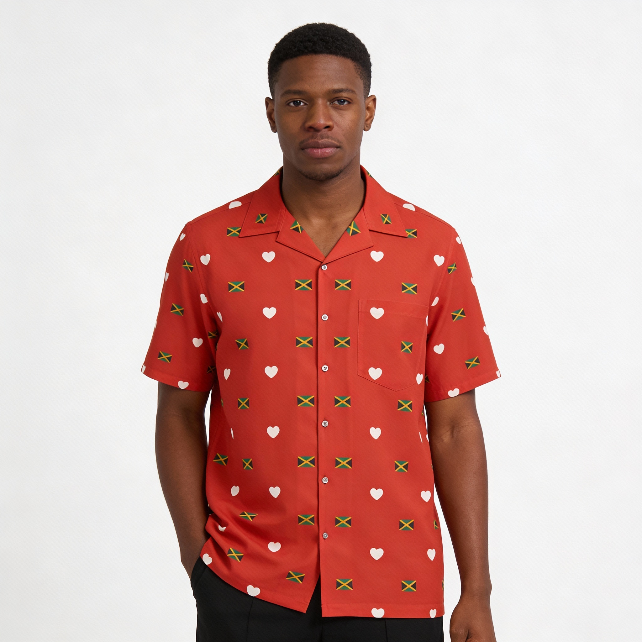 Button Down Shirt-Jamaica Flag &amp; Hearts Casual Shirt product thumbnail image