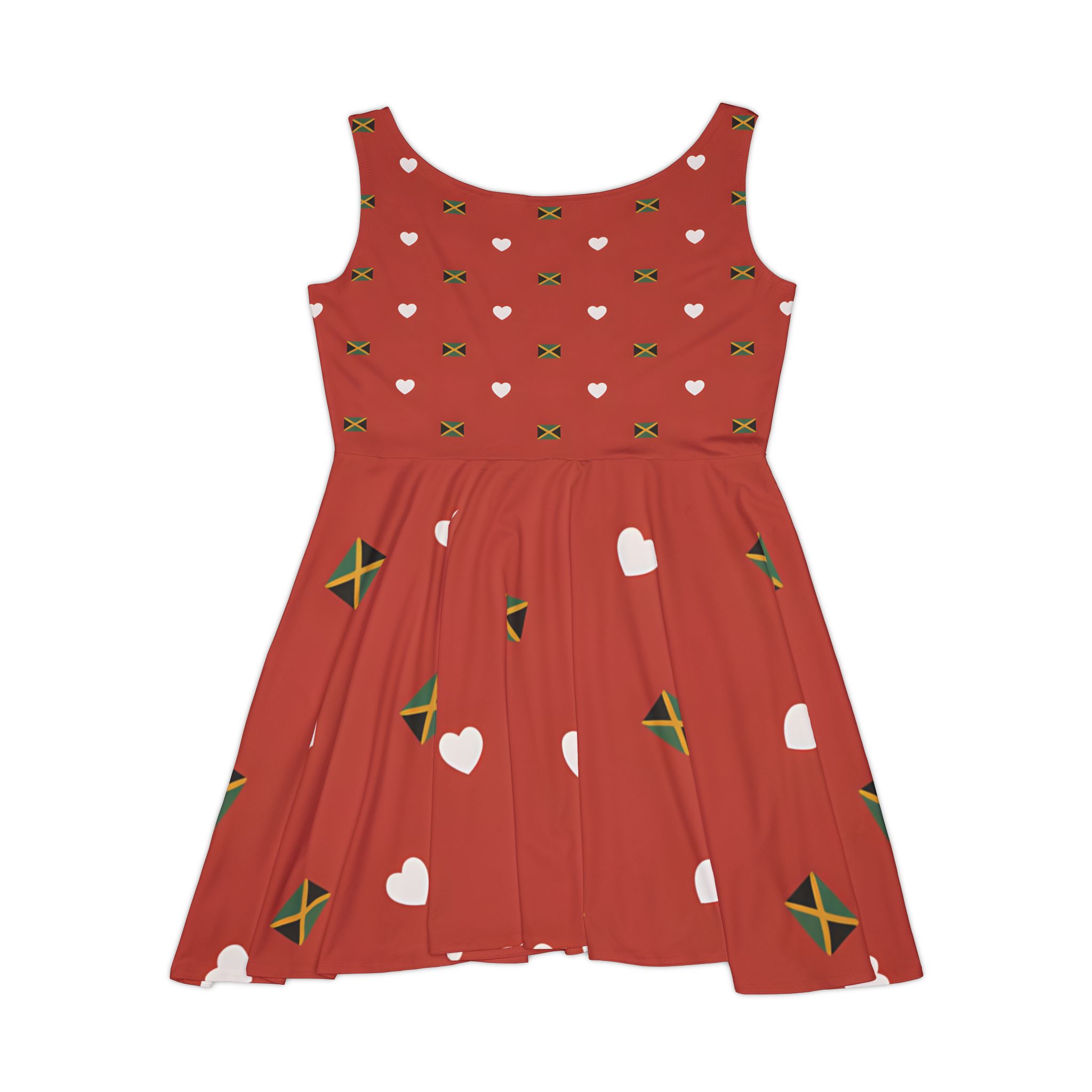 Skater Dress-Jamaica Flag Heart Red Dress -Asymmetrical Flare Bottom Dress product thumbnail image